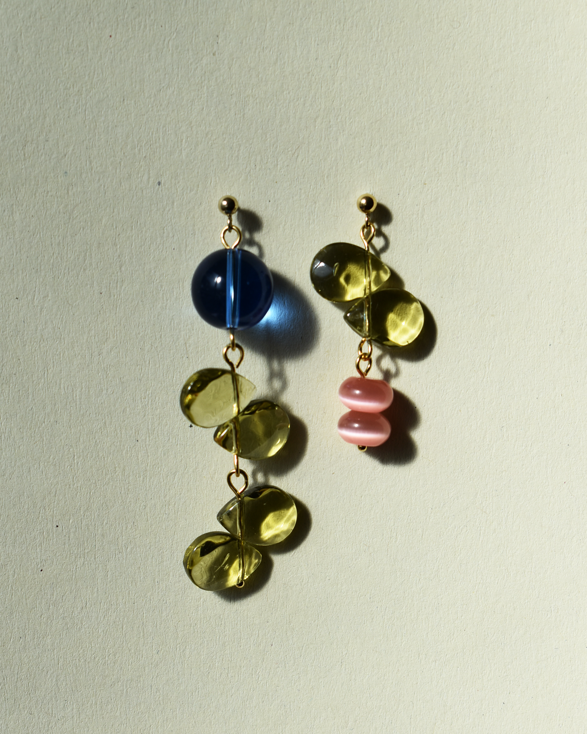 Mismatched 'Olive Cascade' Earrings
