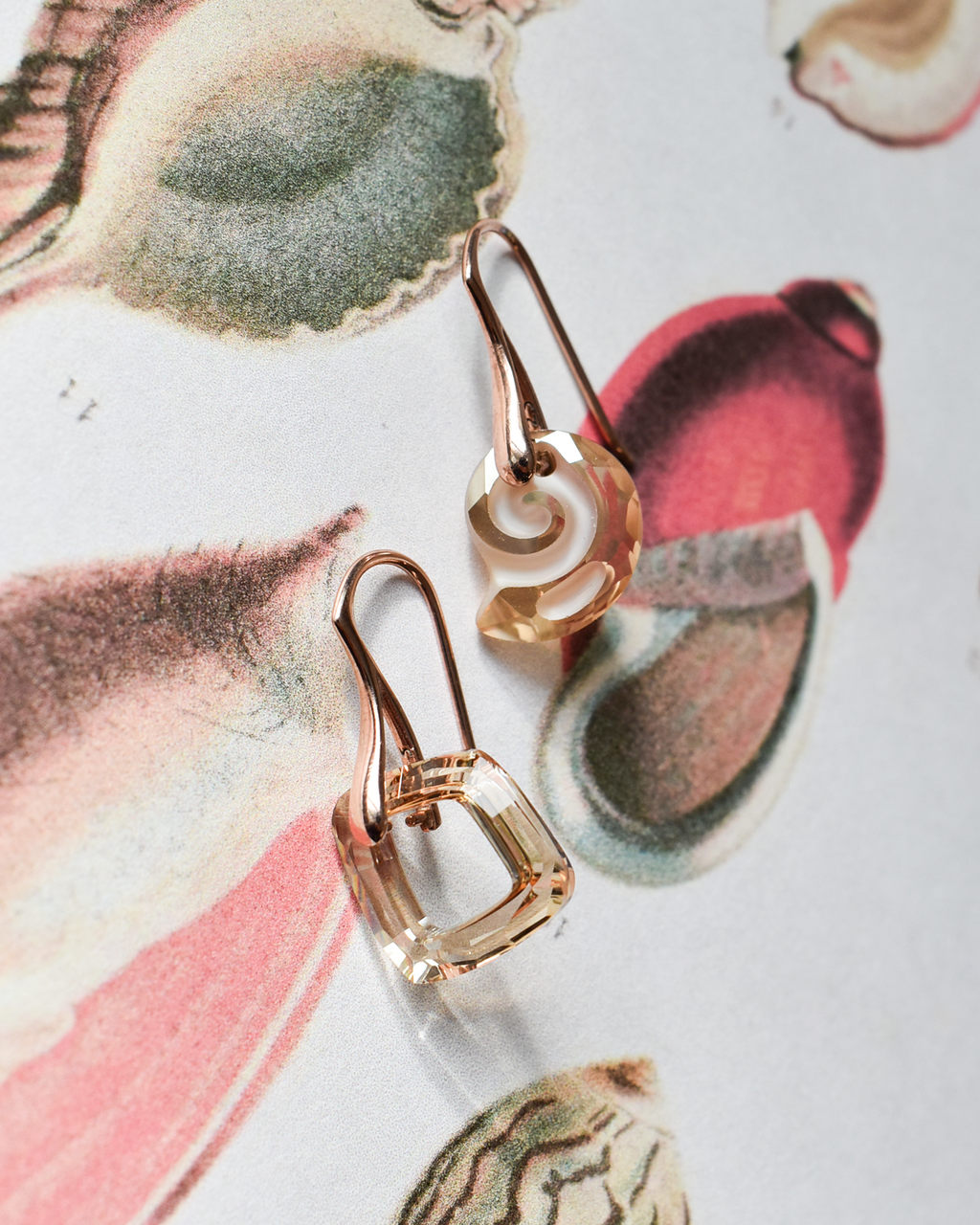 'Ammonite Glow' Asymmetric Crystal Earrings