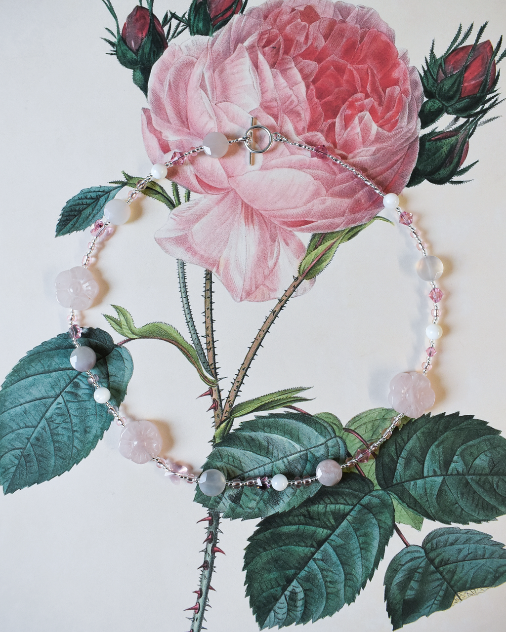 'Rose Quartz Bloom' Bead Necklace