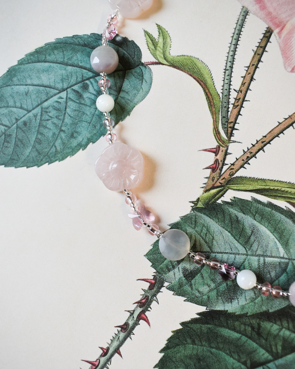 'Rose Quartz Bloom' Bead Necklace