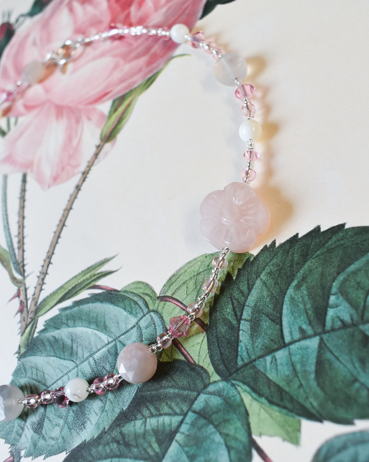 'Rose Quartz Bloom' Bead Necklace