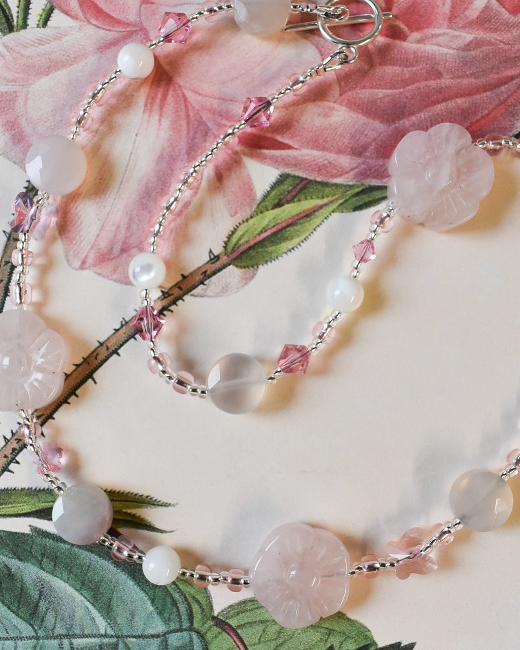 'Rose Quartz Bloom' Bead Necklace
