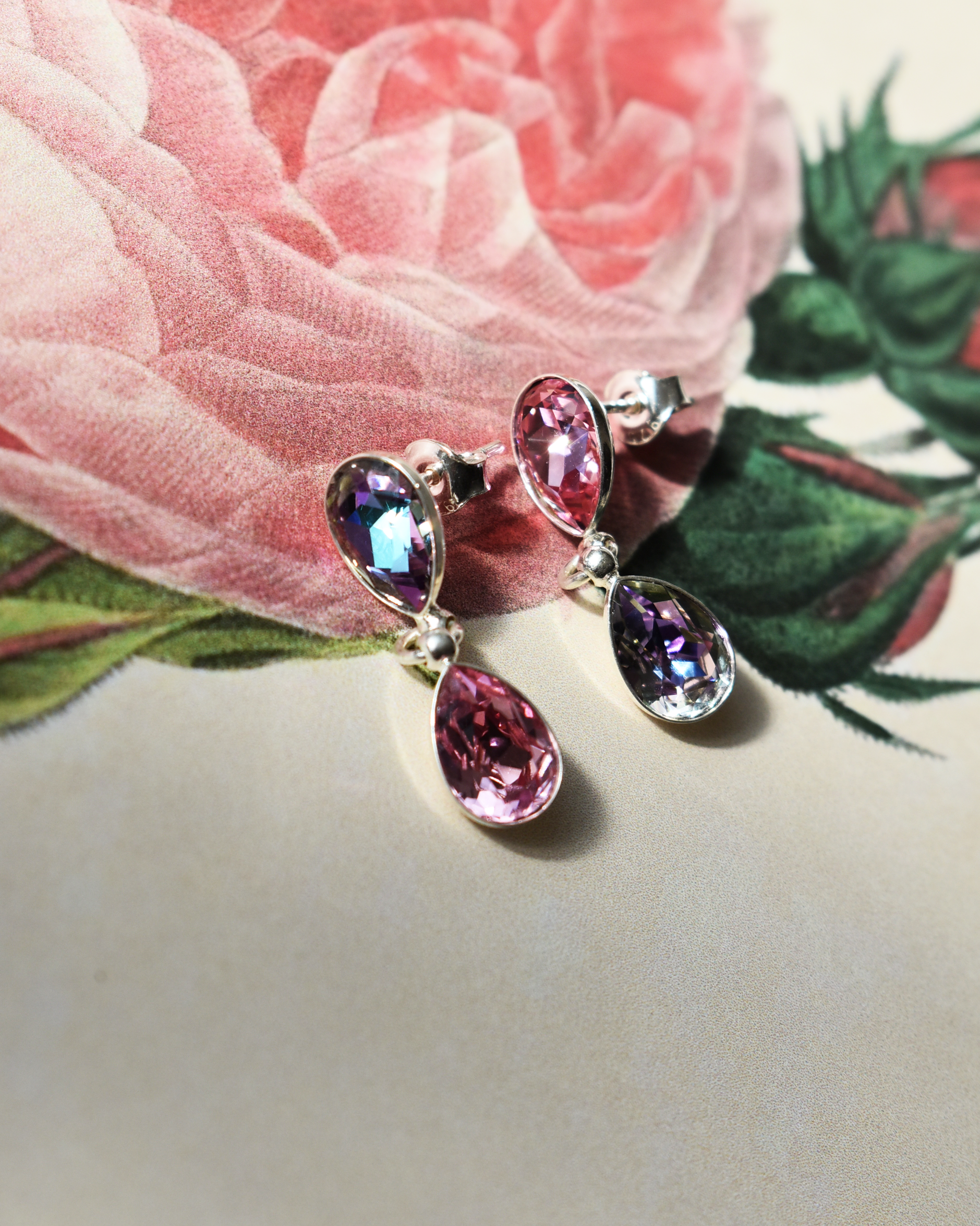 'Rose Pink & Lilac' Crystal Earrings