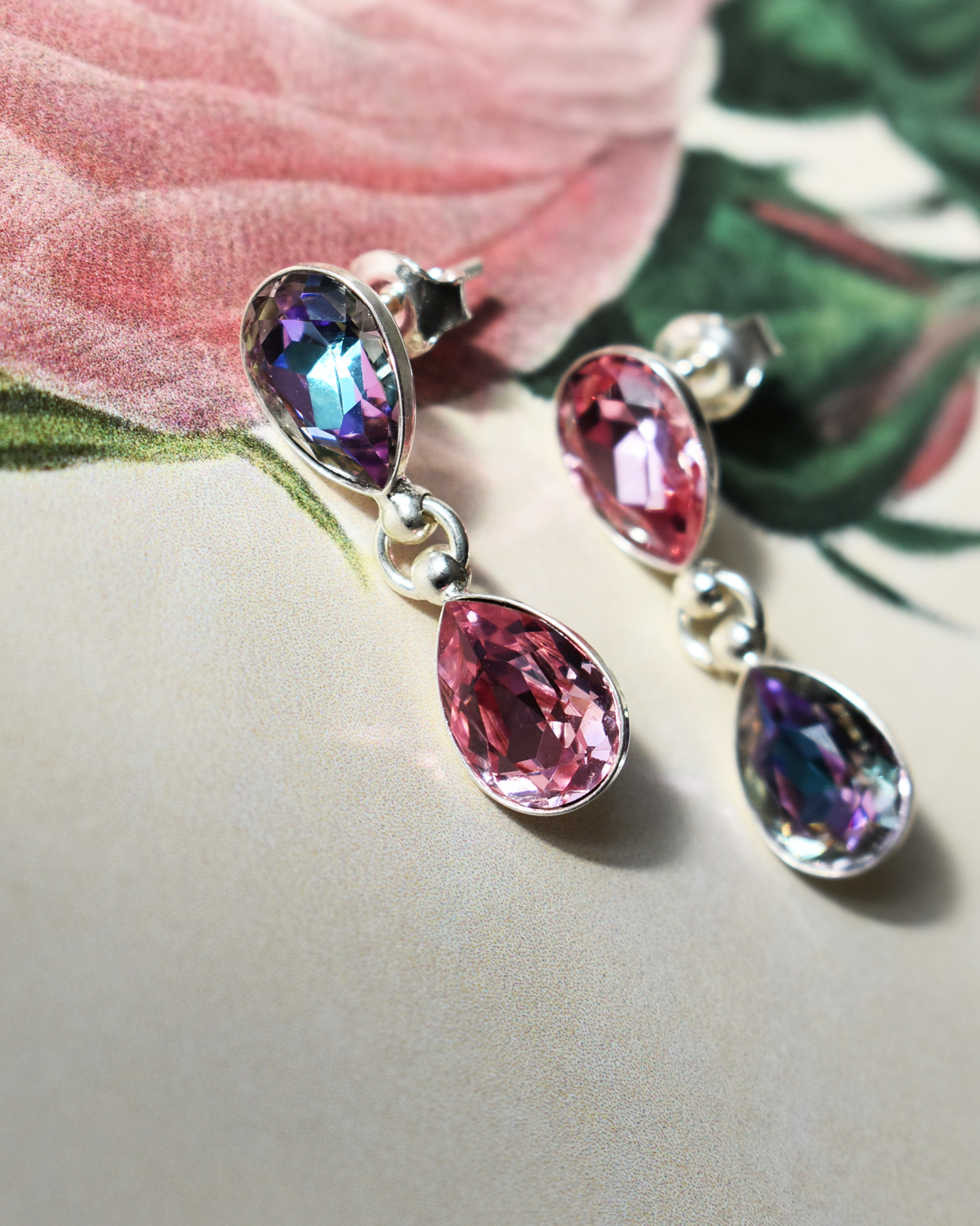 'Rose Pink & Lilac' Crystal Earrings