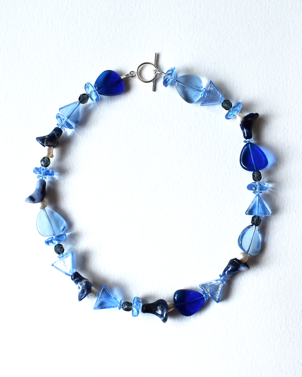 Blue Venetian Beaded Trumpet Flower Necklace