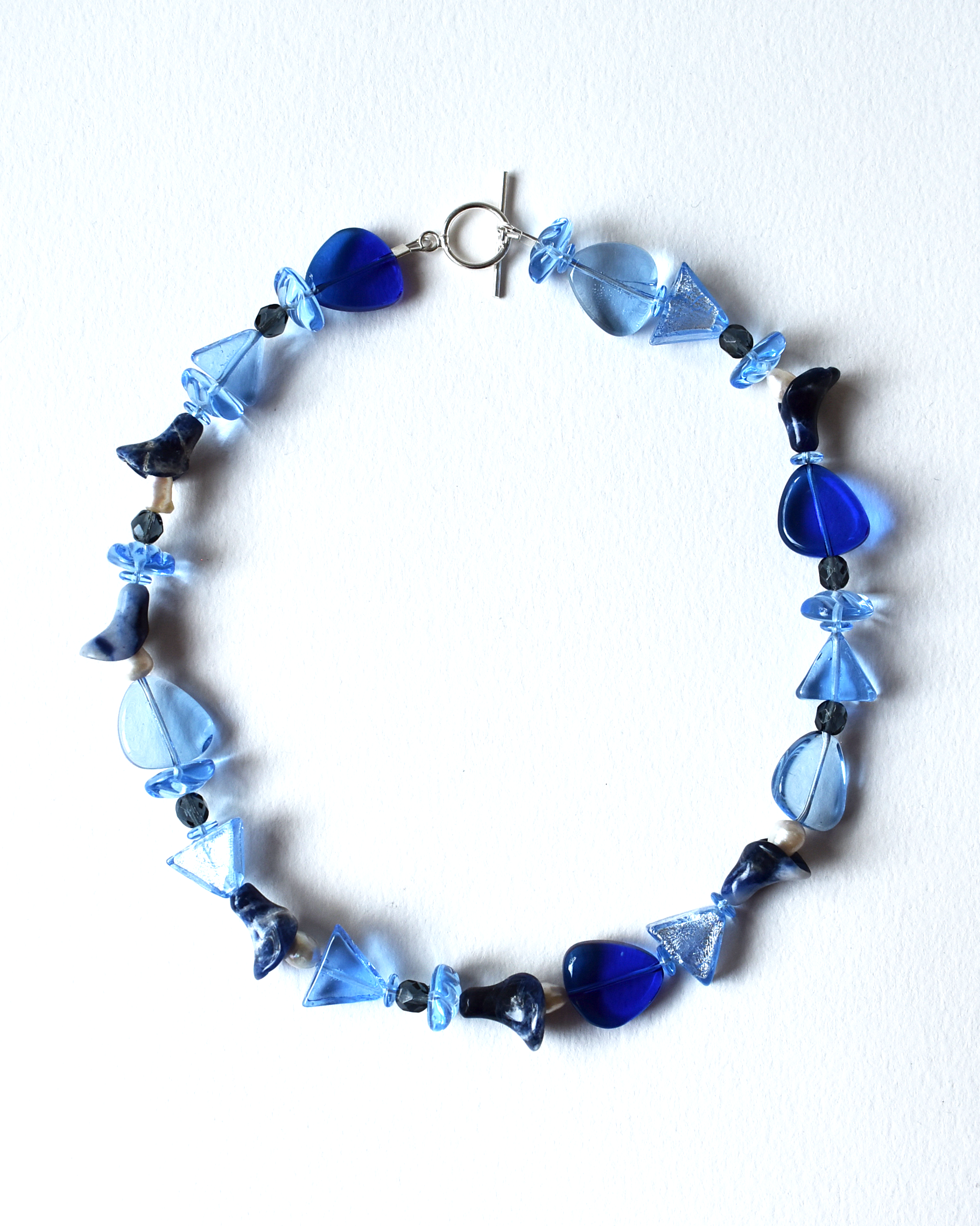 Blue Venetian Beaded Trumpet Flower Necklace