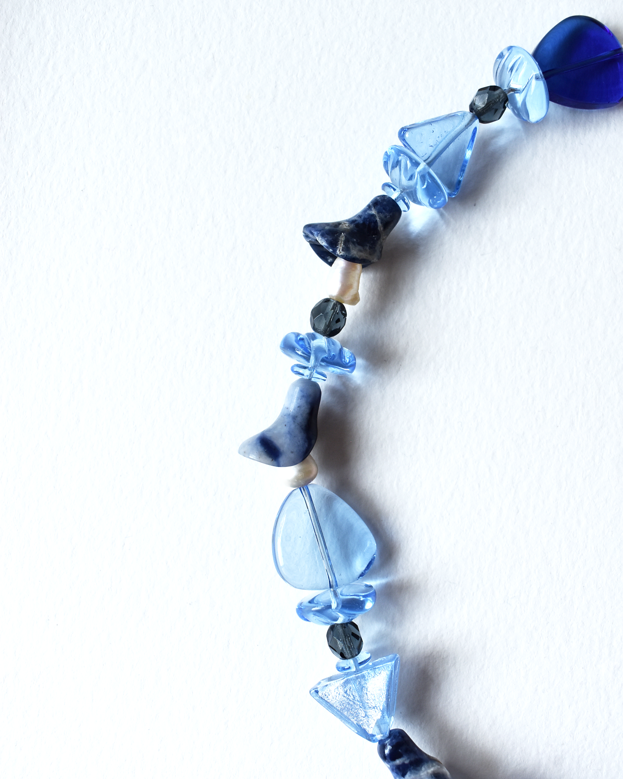 Blue Venetian Beaded Trumpet Flower Necklace