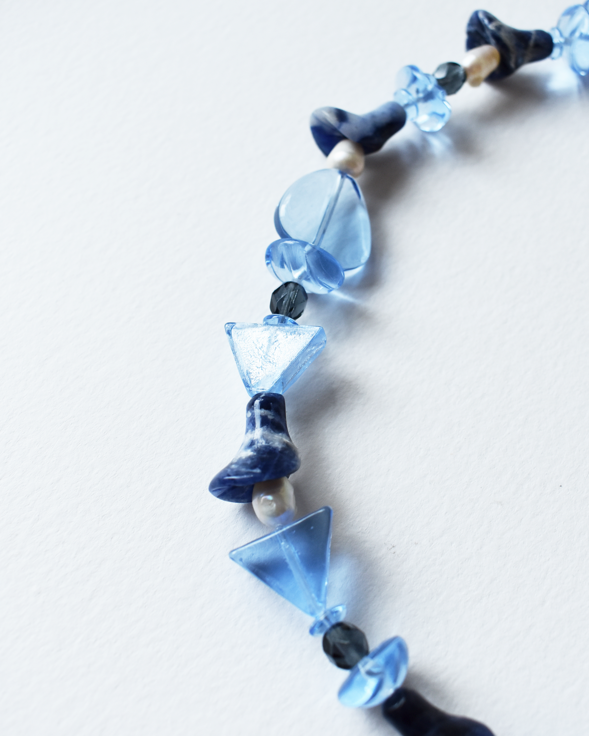 Blue Venetian Beaded Trumpet Flower Necklace