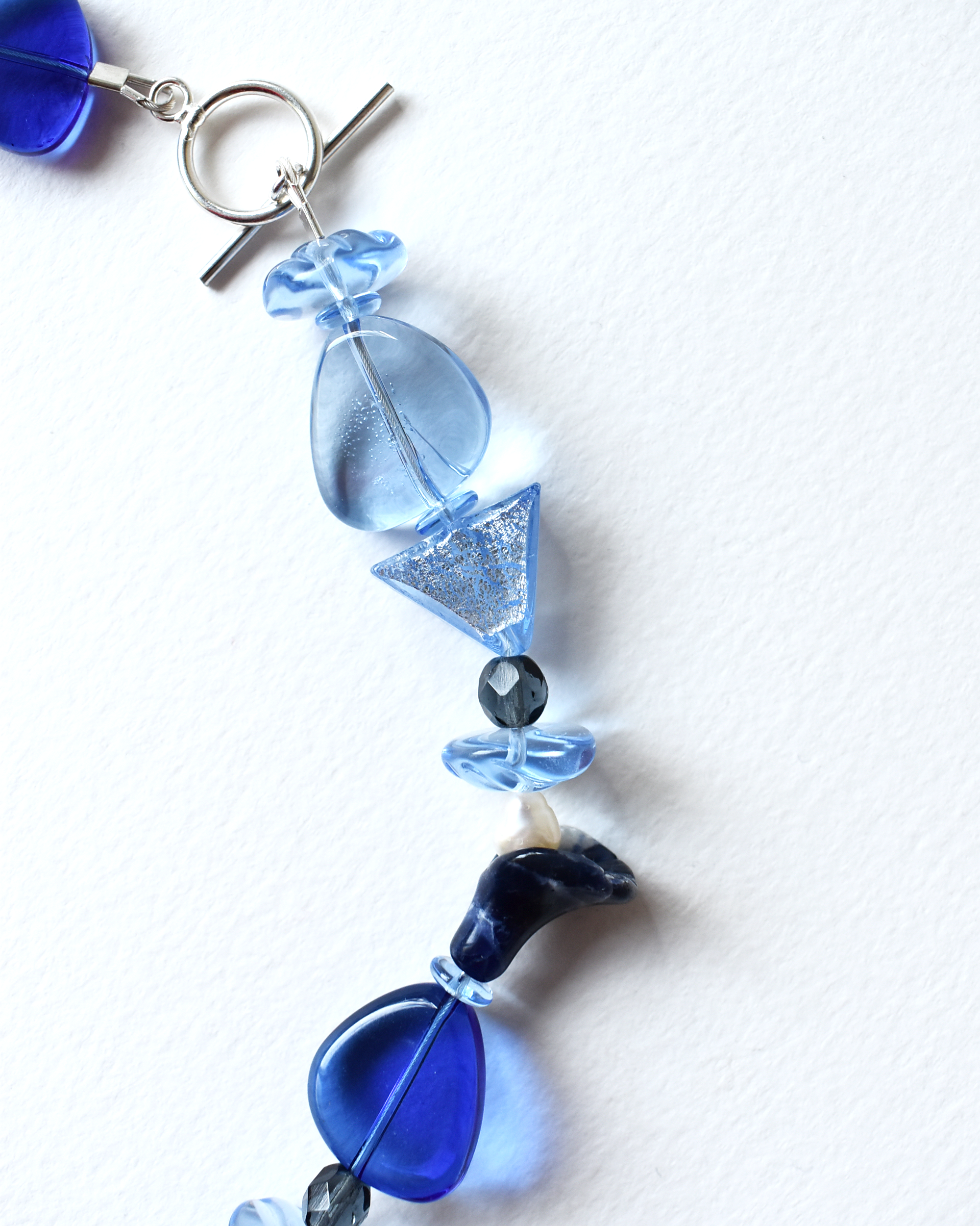 Blue Venetian Beaded Trumpet Flower Necklace