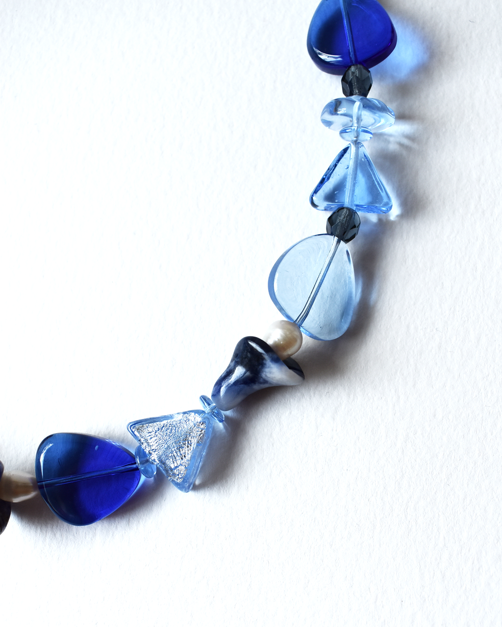 Blue Venetian Beaded Trumpet Flower Necklace