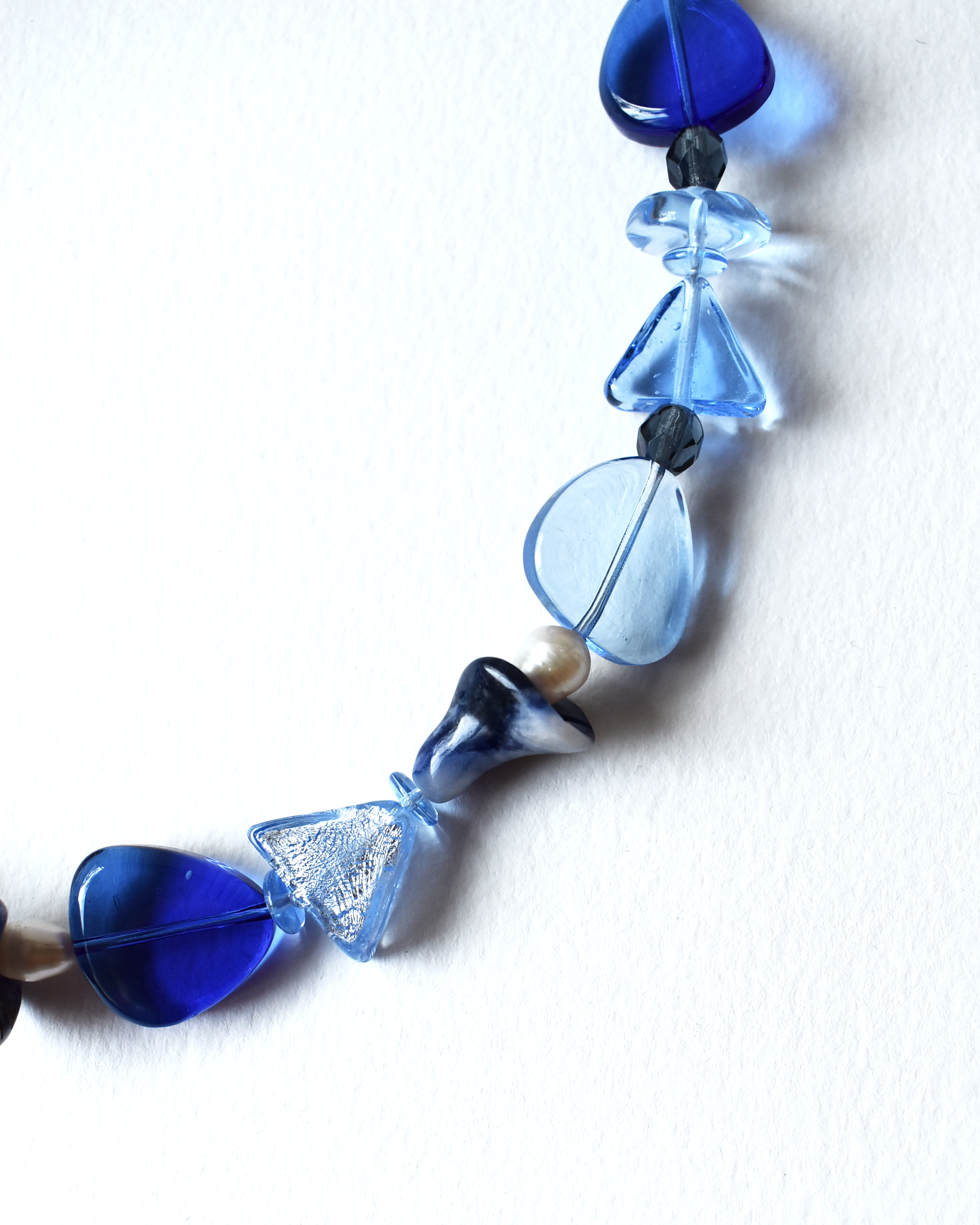 Blue Venetian Beaded Trumpet Flower Necklace