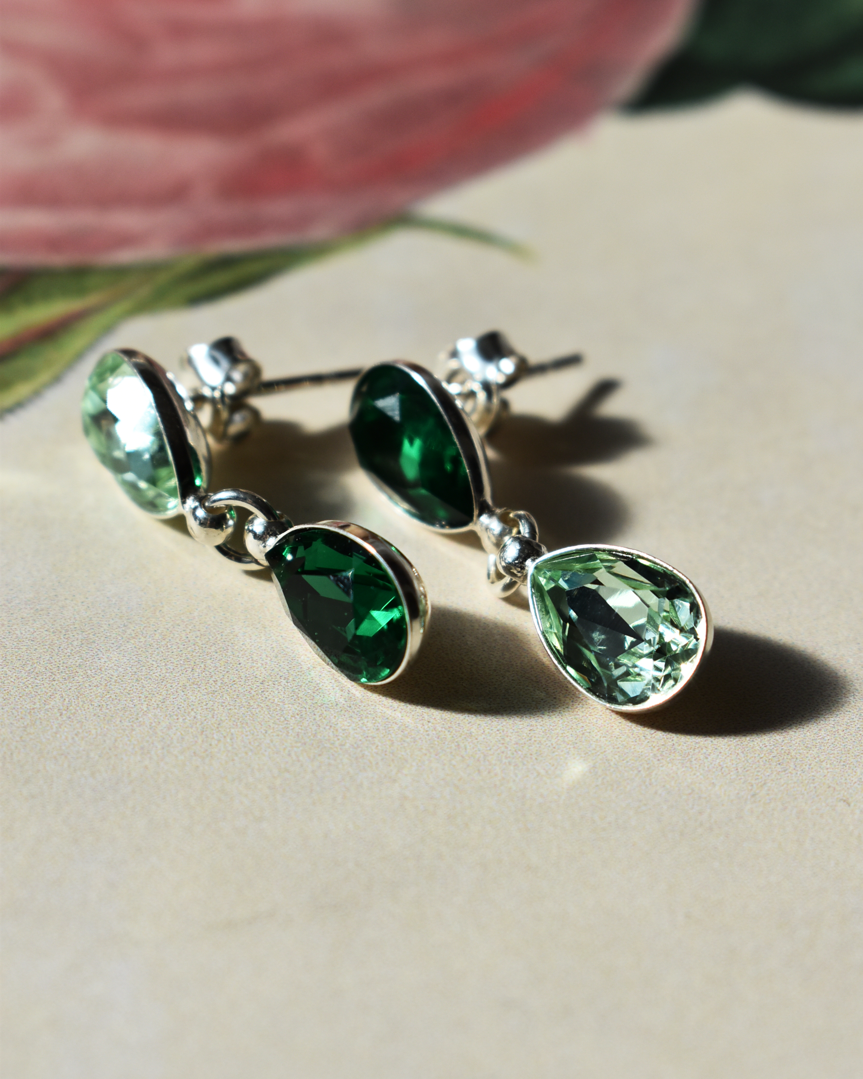 'Emerald & Peridot' Green Crystal Earrings