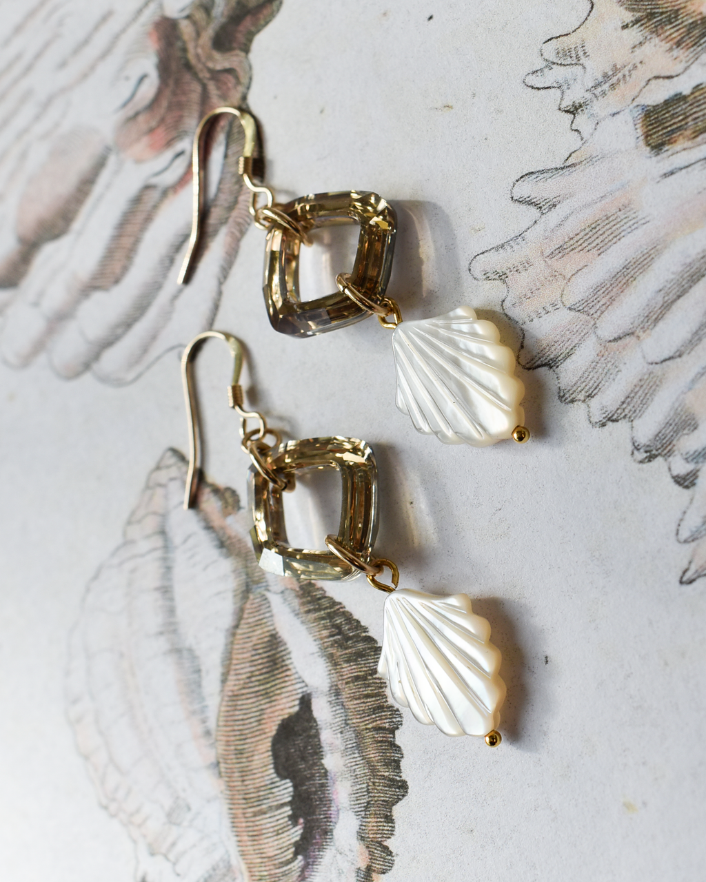 'Gilded Pearl' Seashell Crystal Drop Earrings