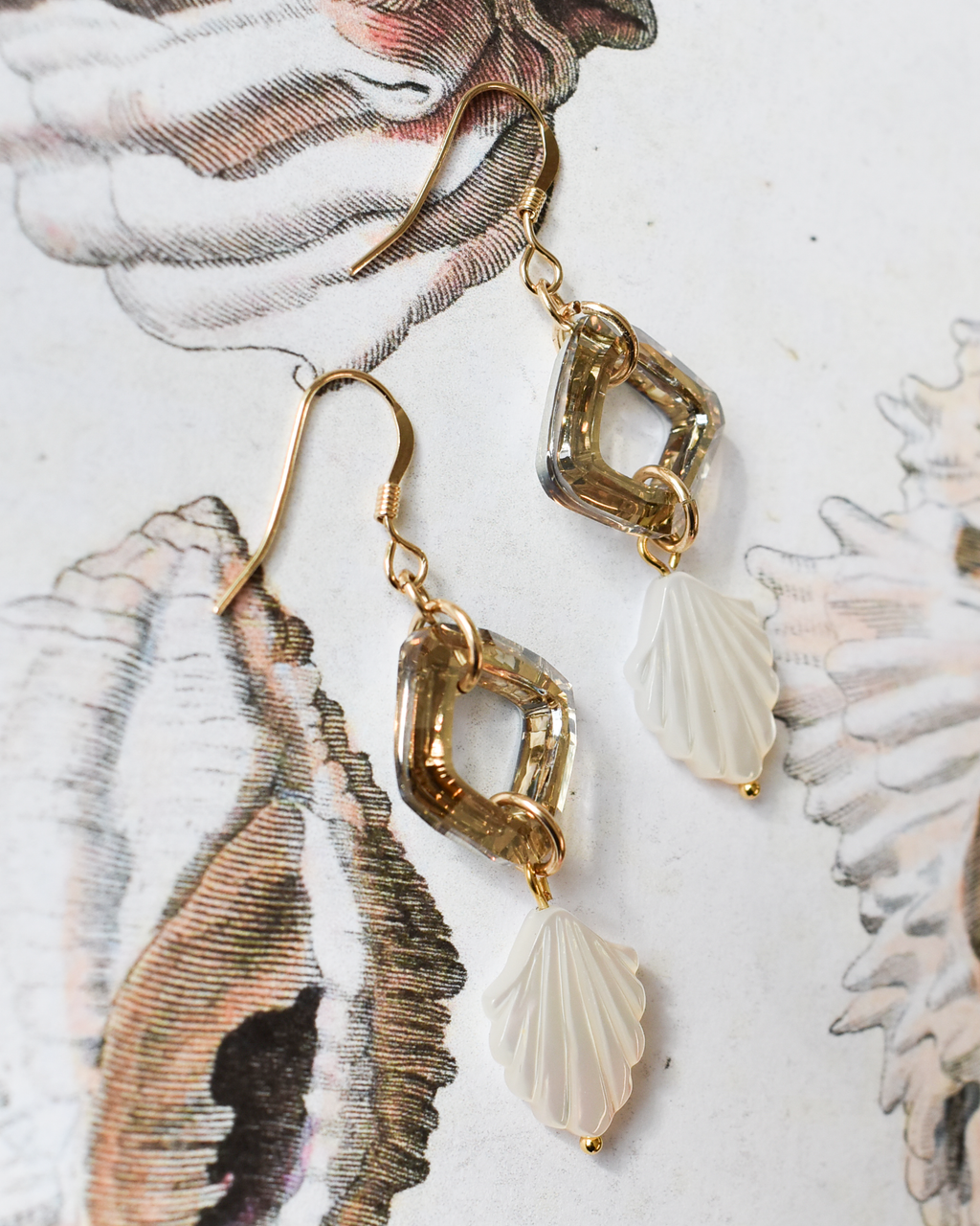 'Gilded Pearl' Seashell Crystal Drop Earrings