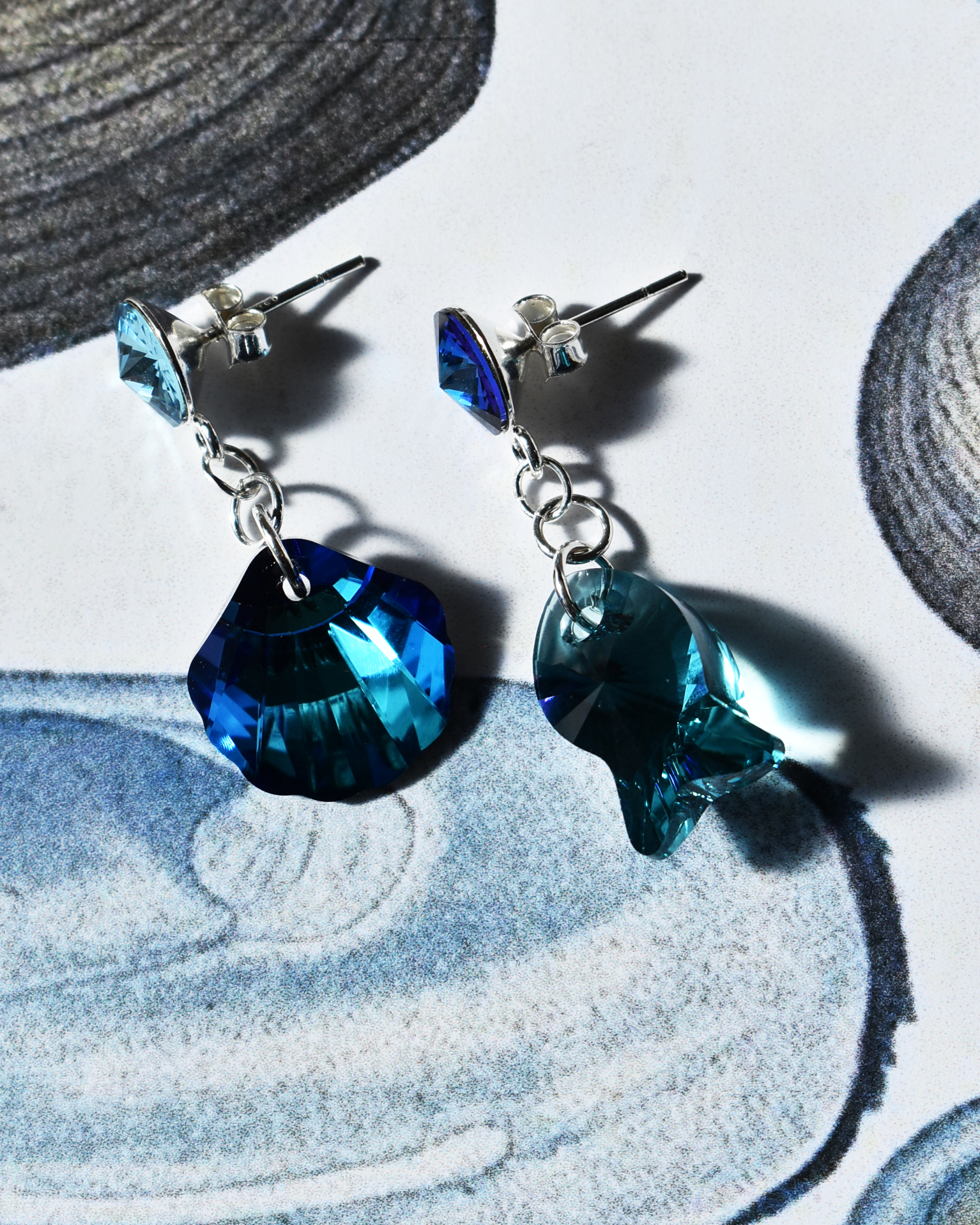 'Coastal Blues' Mismatched Crystal Drop Earrings