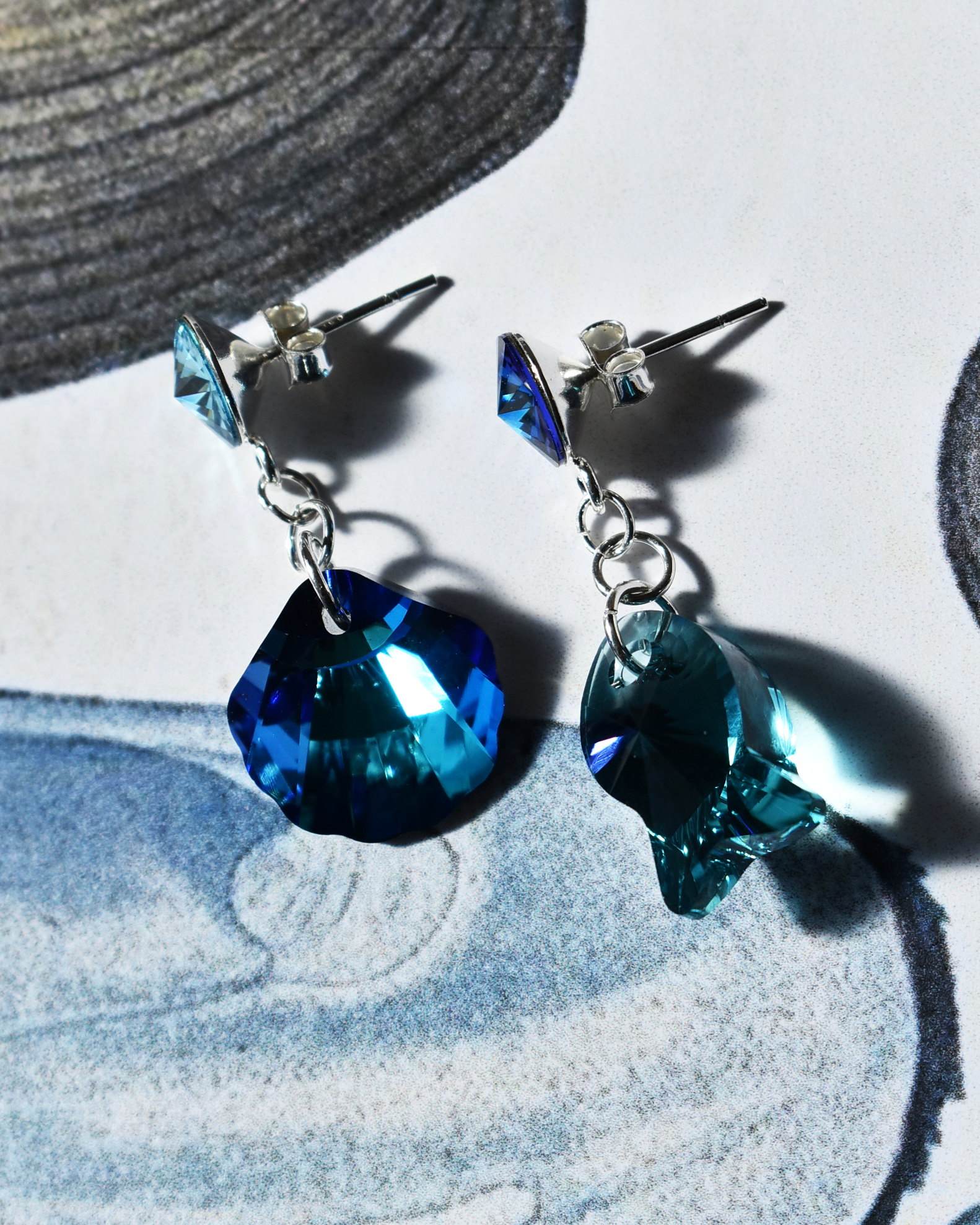 'Coastal Blues' Mismatched Crystal Drop Earrings