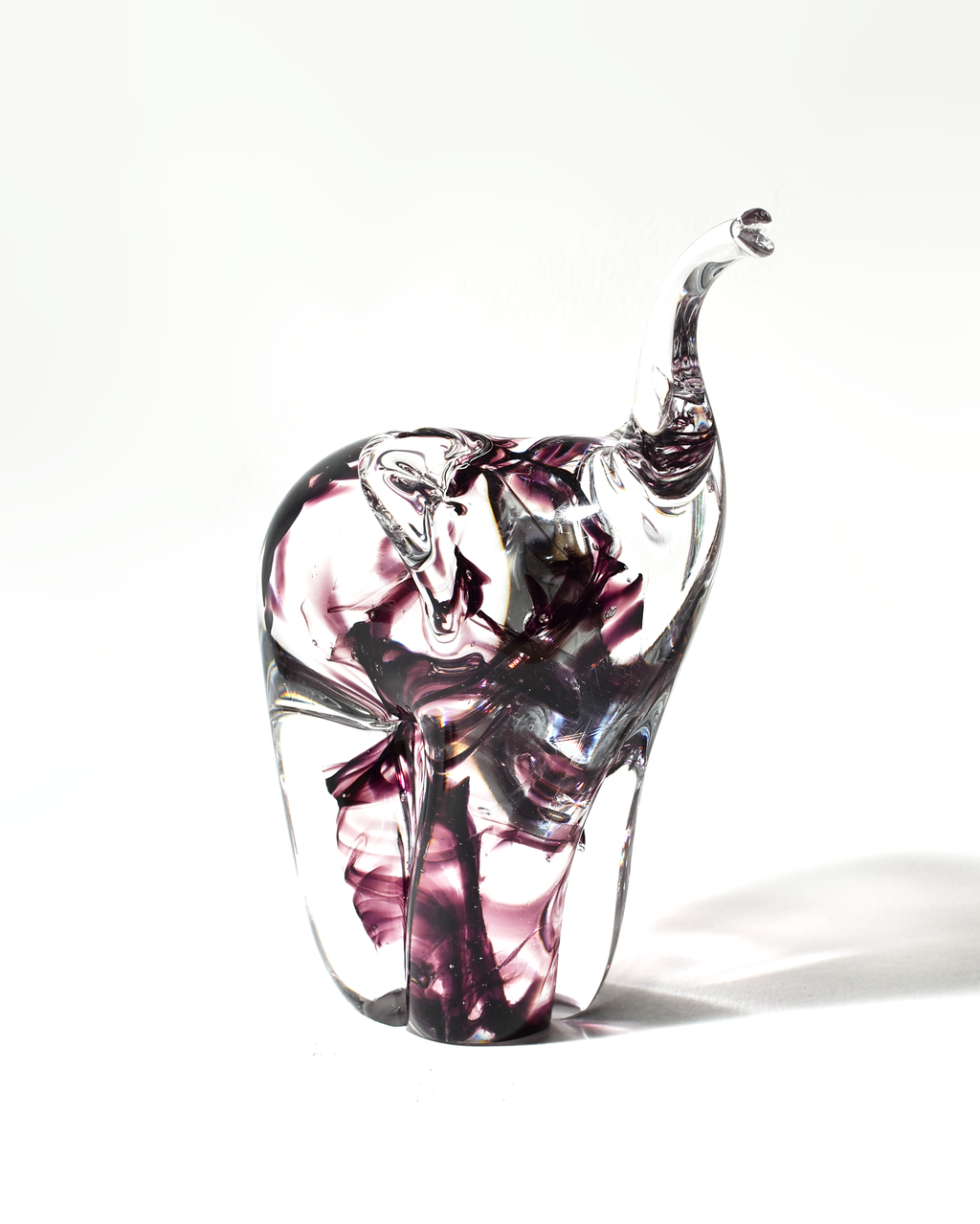 Handblown Clear and Purple Streaky Glass Elephants