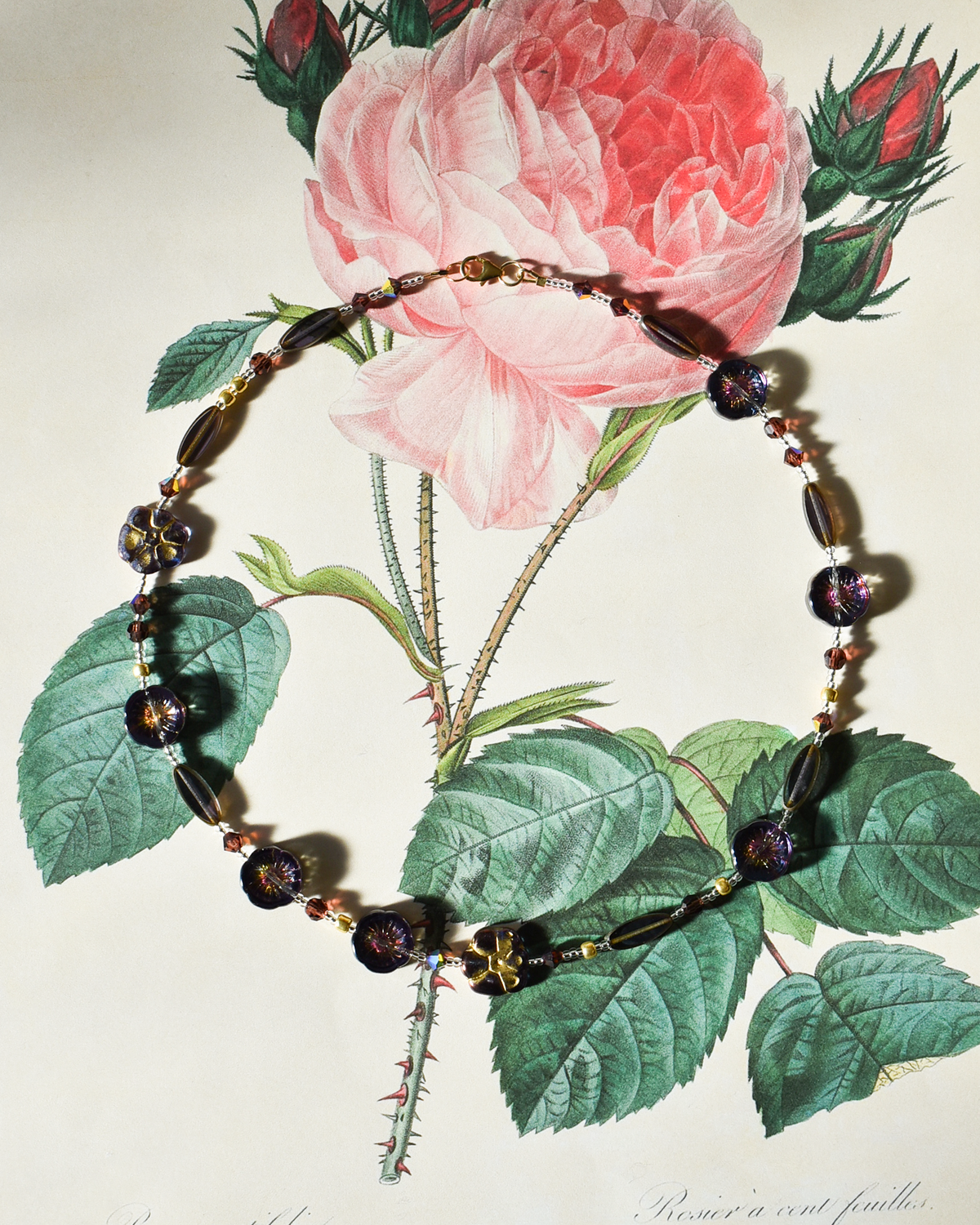 'Burgundy Bloom' Bead Necklace