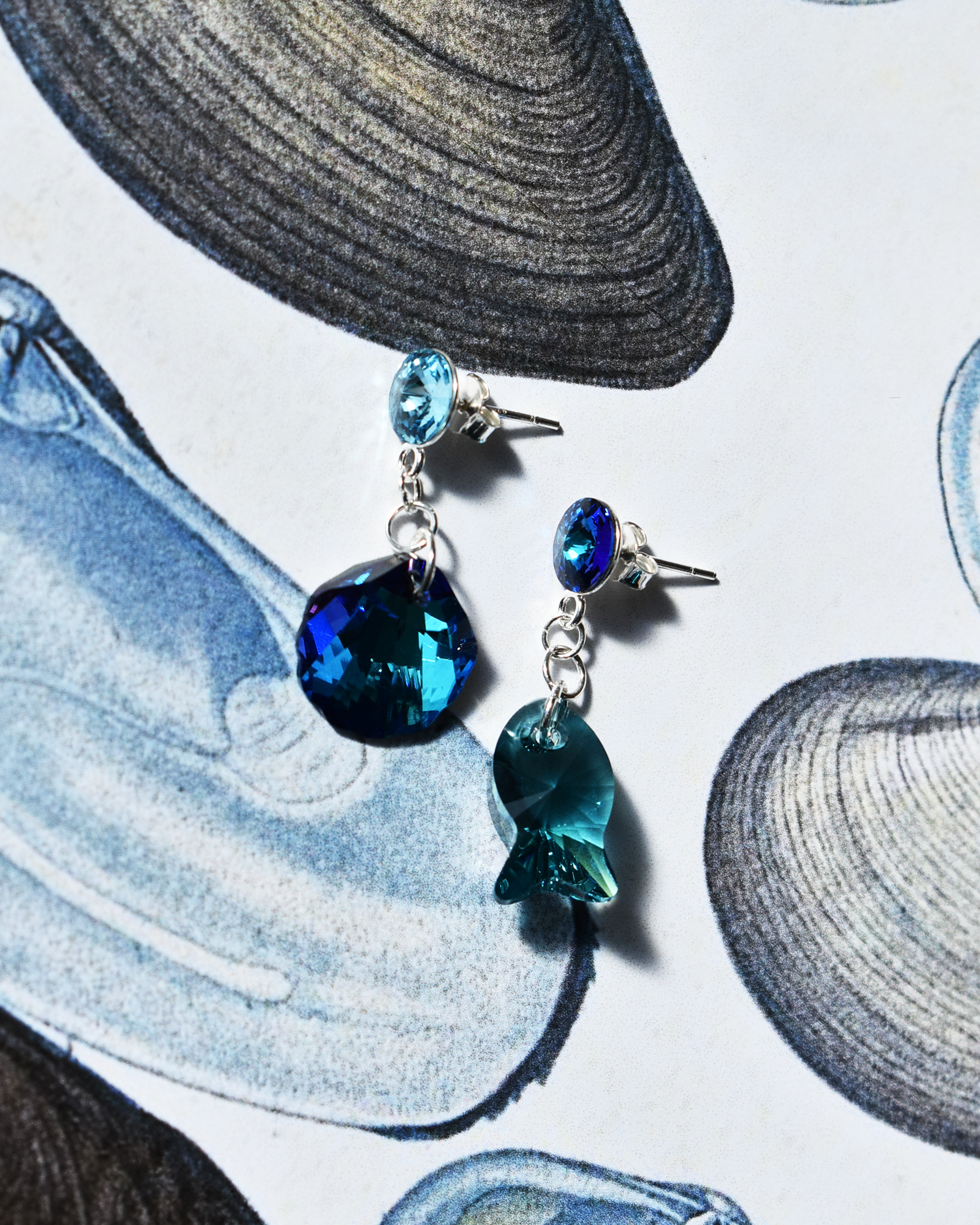 'Coastal Blues' Mismatched Crystal Drop Earrings