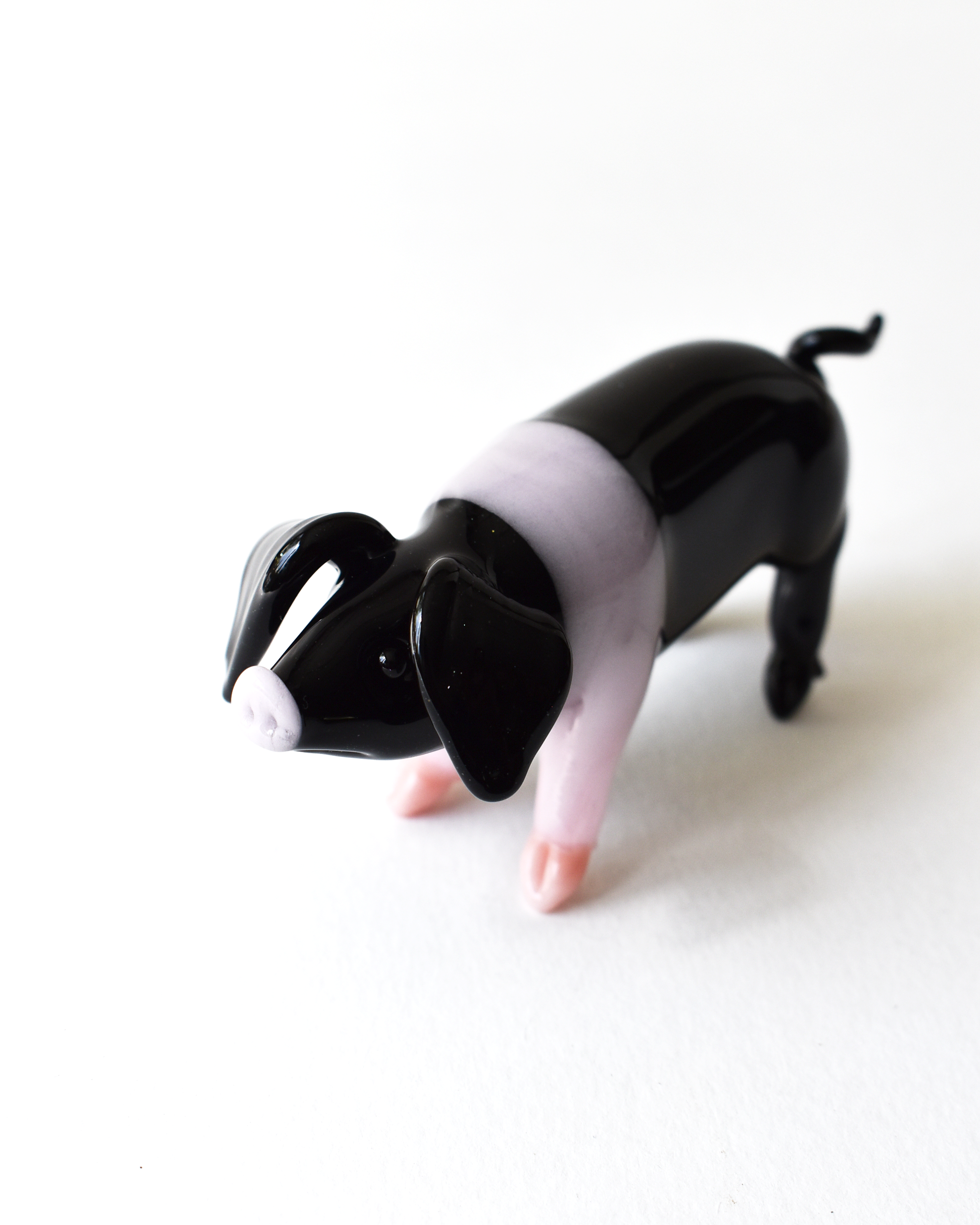 'Black Striped Pig' Glass Sculpture
