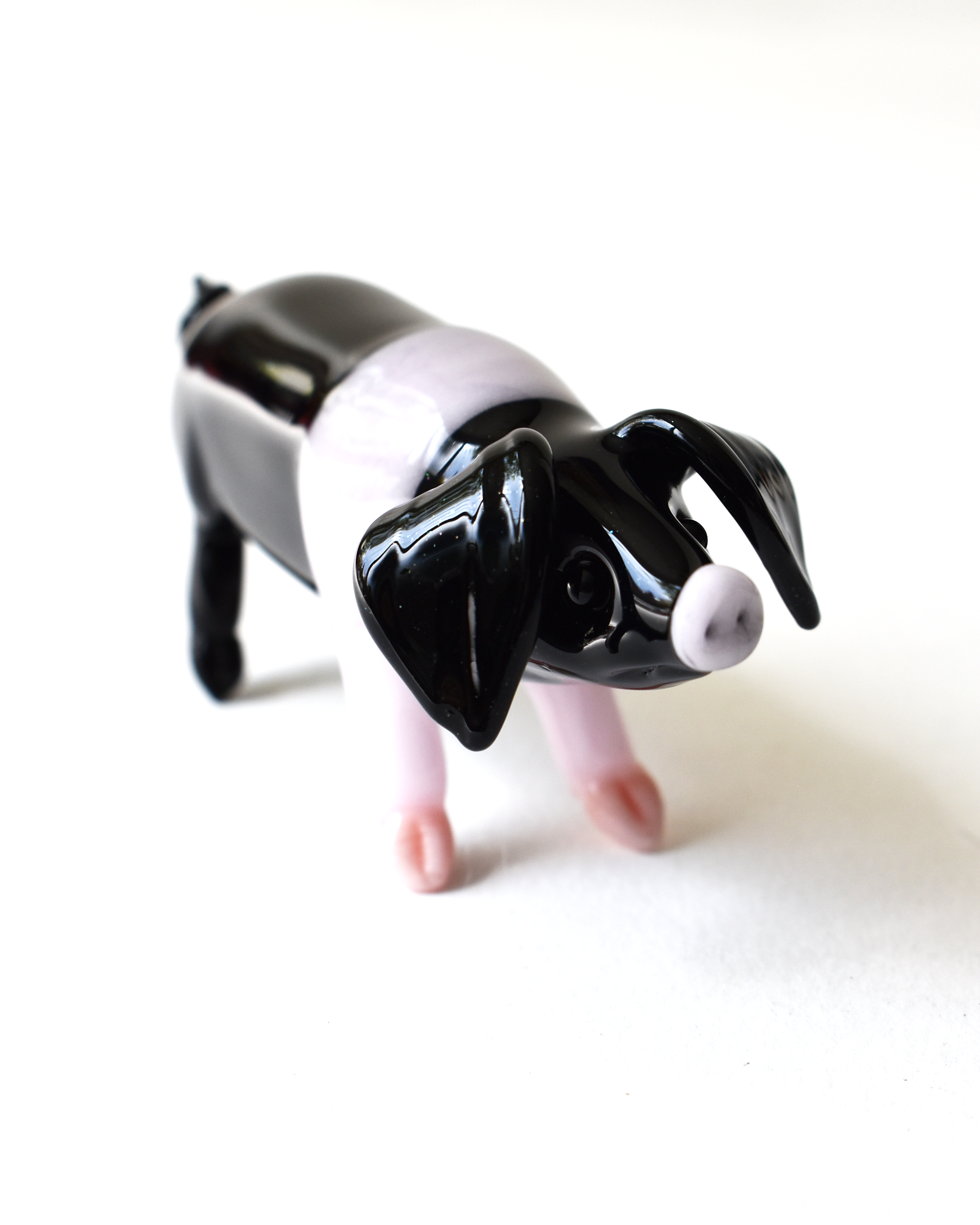 'Black Striped Pig' Glass Sculpture