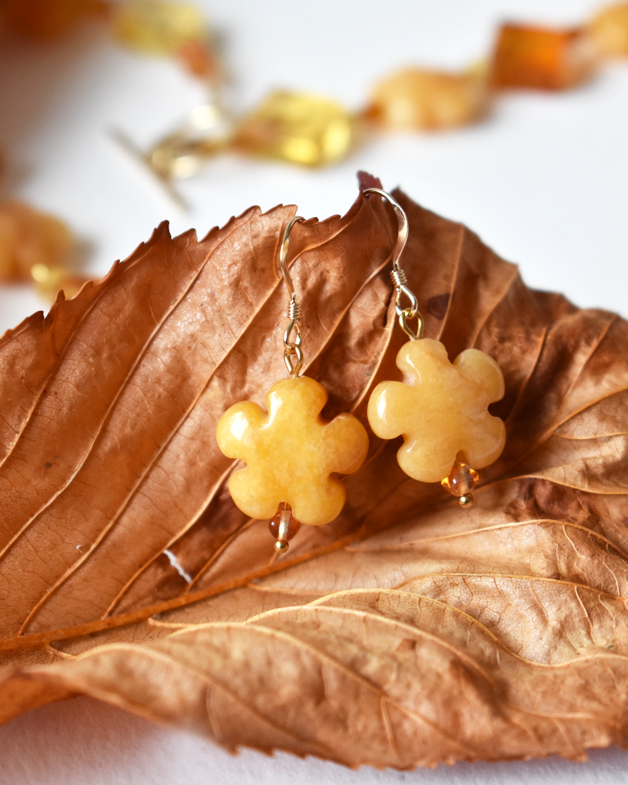 Topaz Jade Carved Flower Earrings