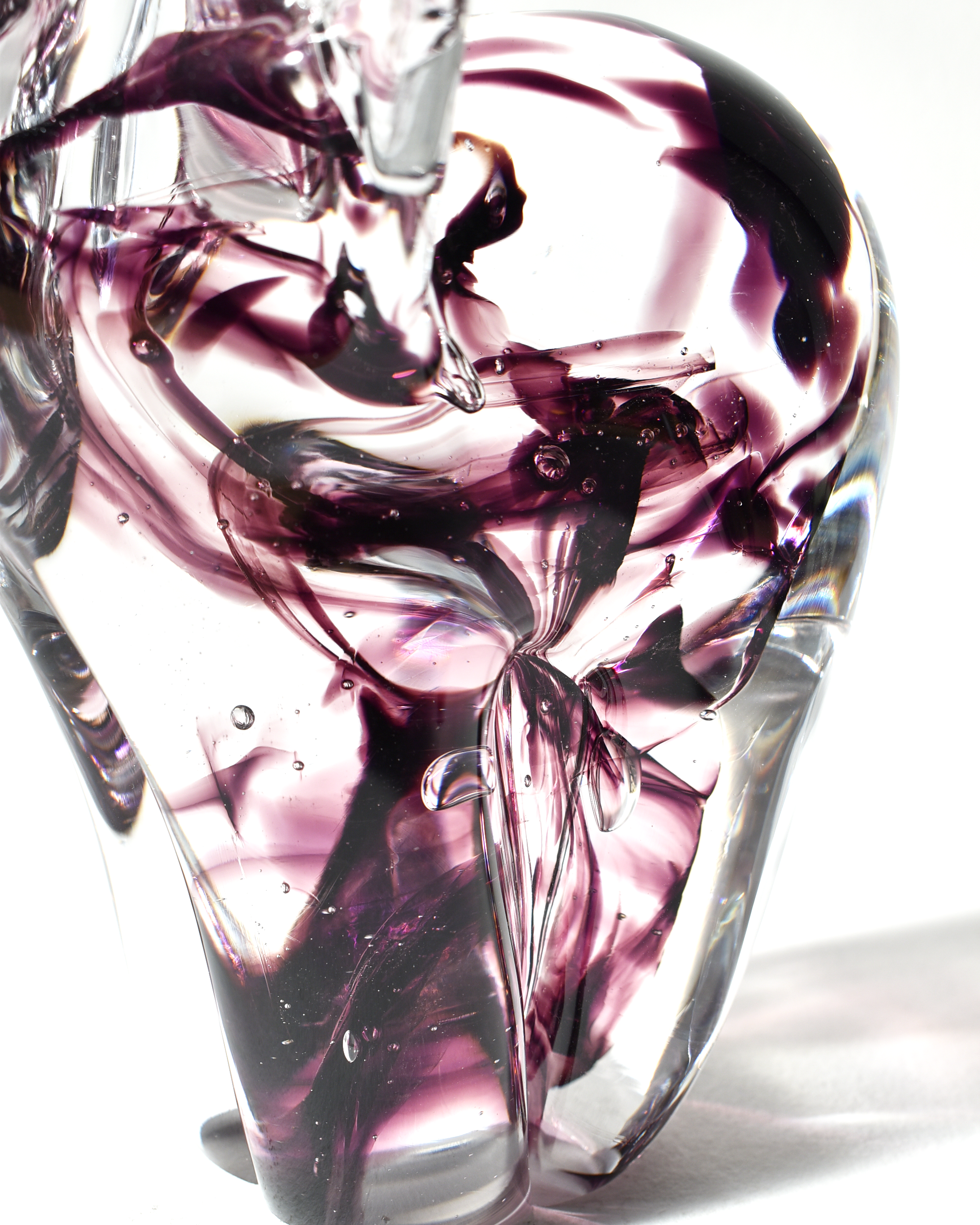 Handblown Clear and Purple Streaky Glass Elephants