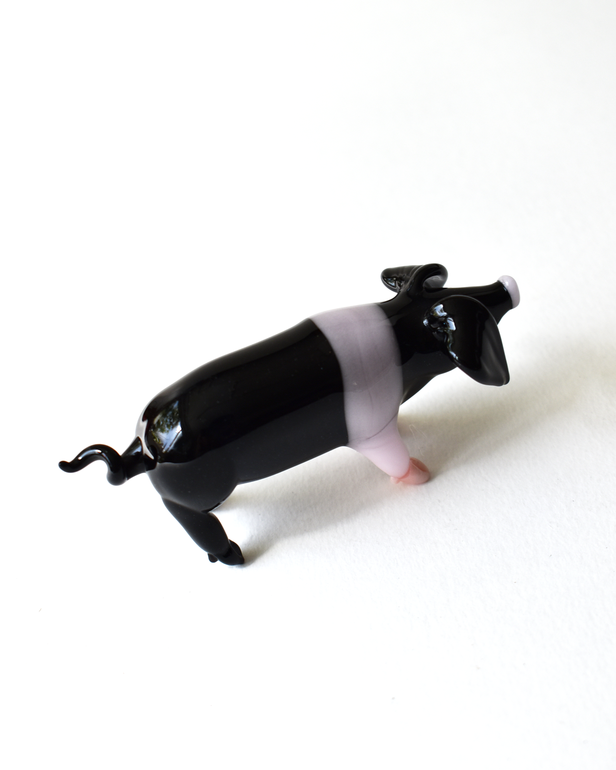 'Black Striped Pig' Glass Sculpture