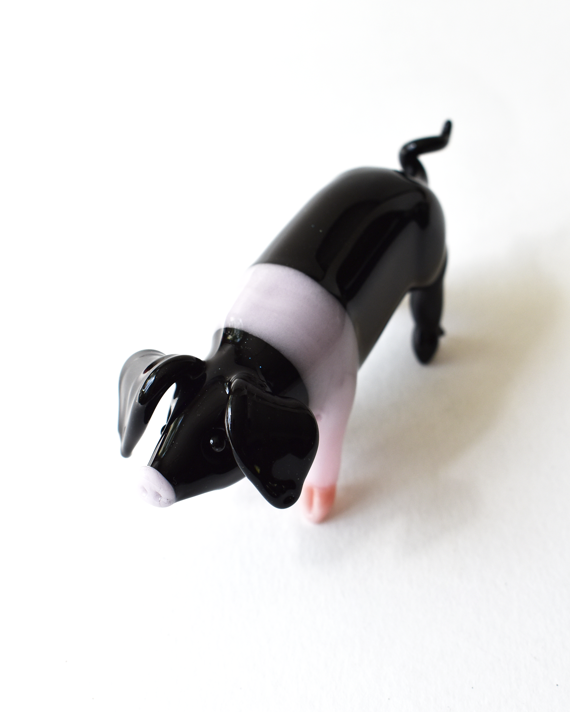 'Black Striped Pig' Glass Sculpture