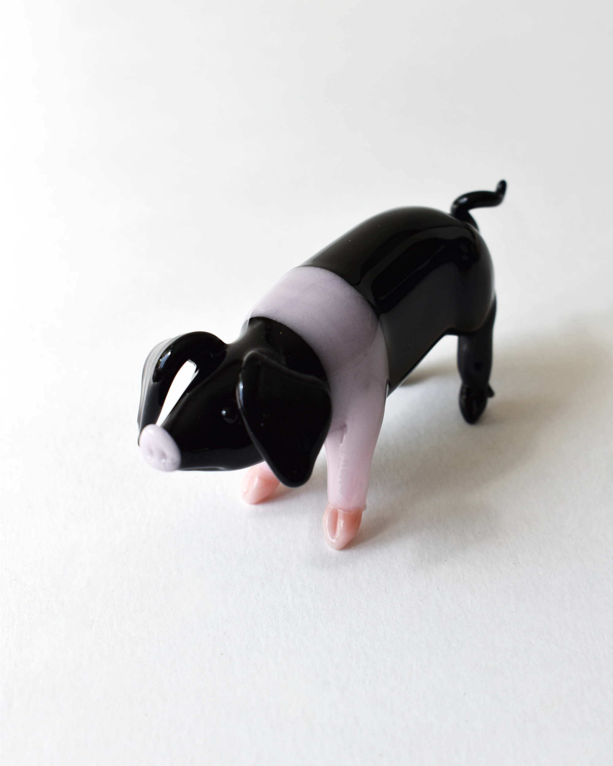 'Black Striped Pig' Glass Sculpture