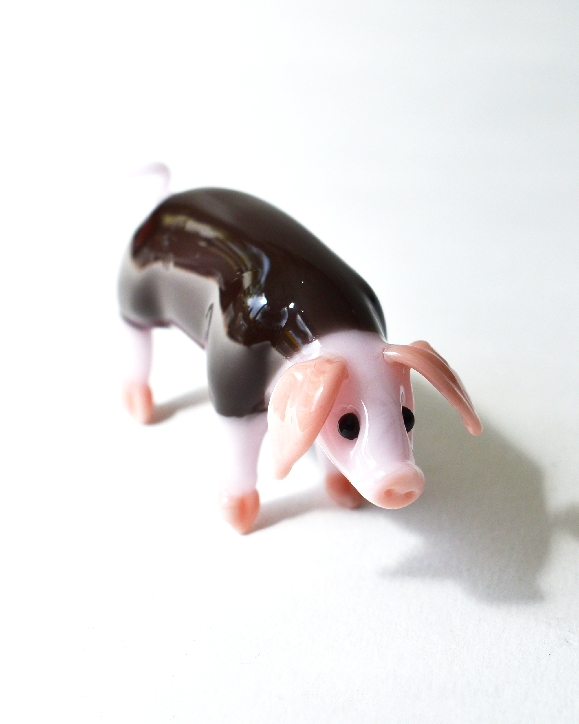 'Brown & Pink Pig' Glass Sculpture
