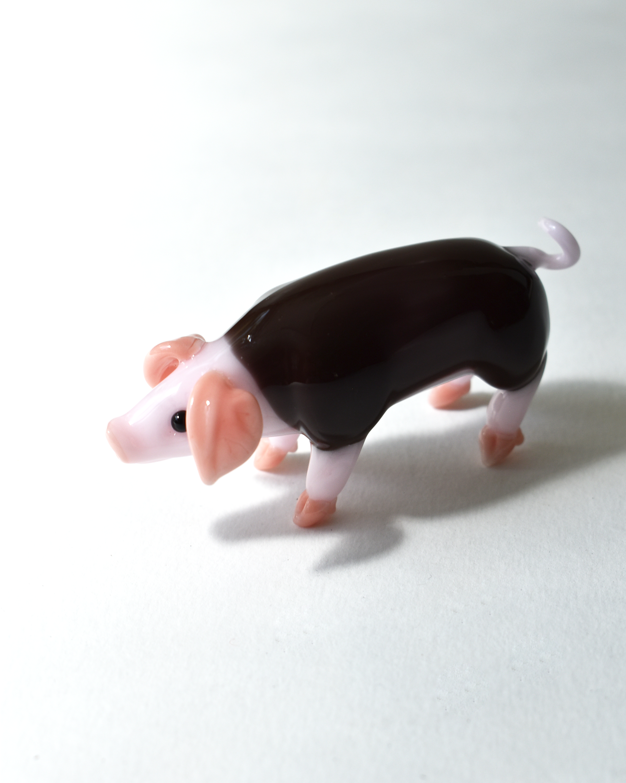 'Brown & Pink Pig' Glass Sculpture