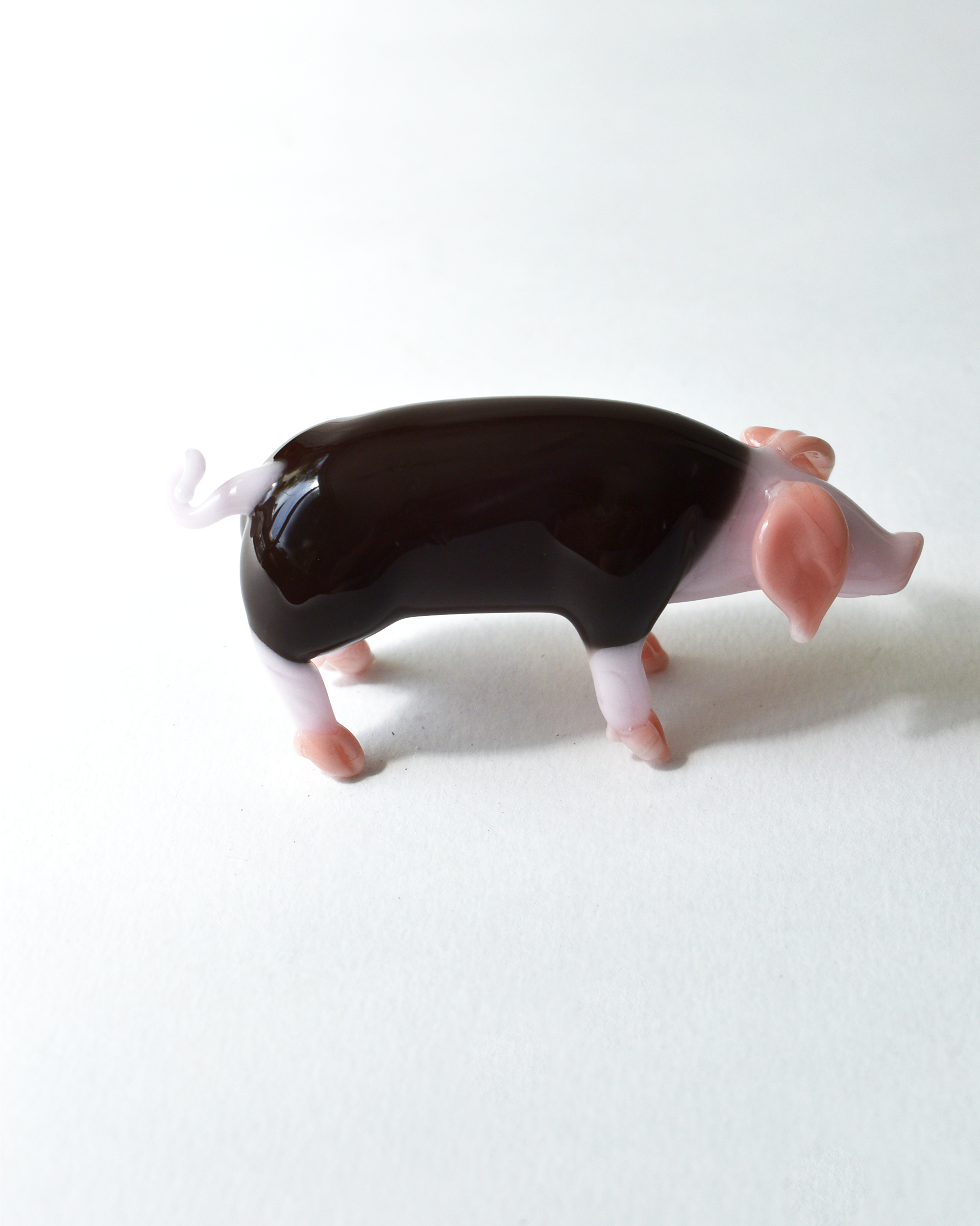 'Brown & Pink Pig' Glass Sculpture