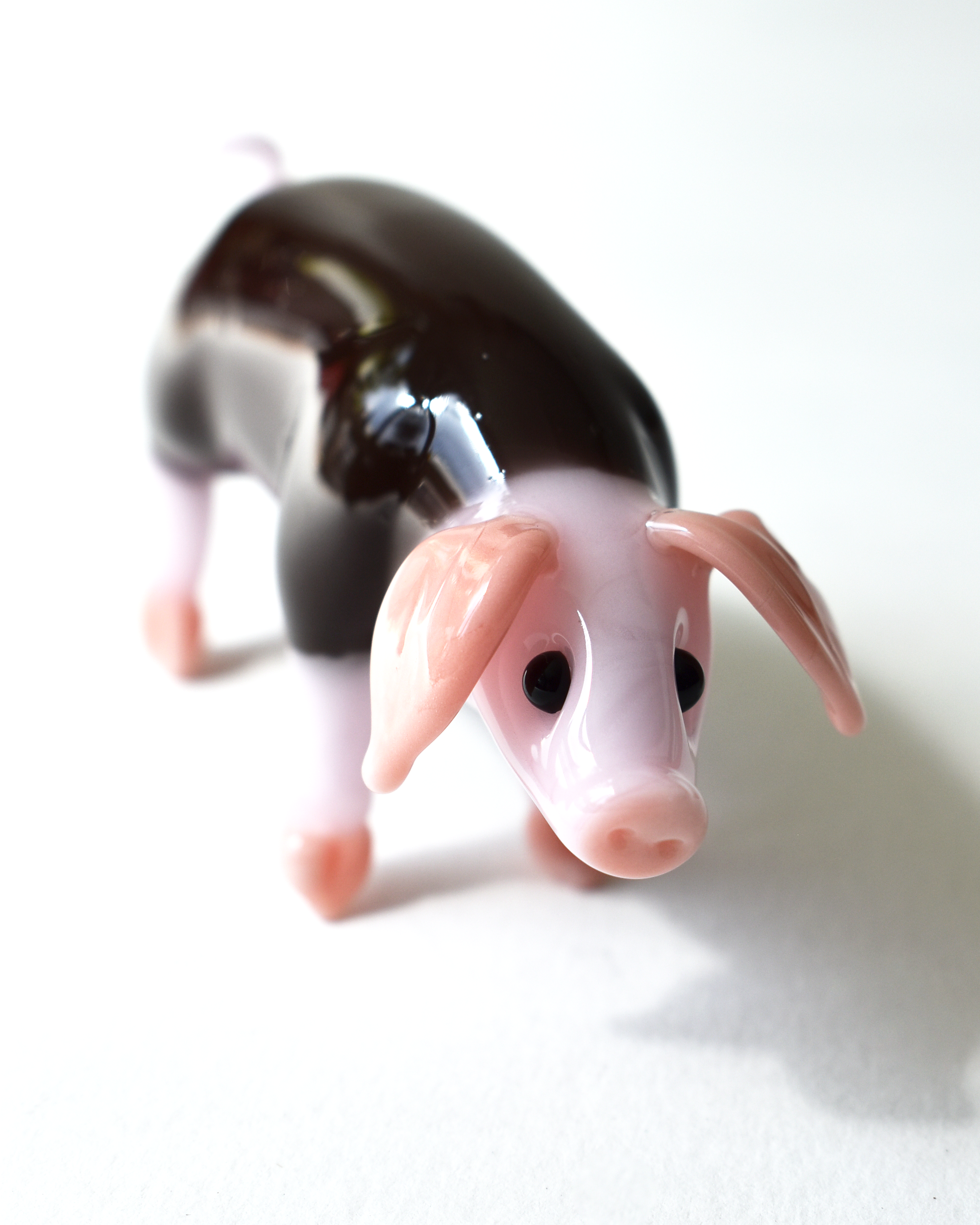 'Brown & Pink Pig' Glass Sculpture