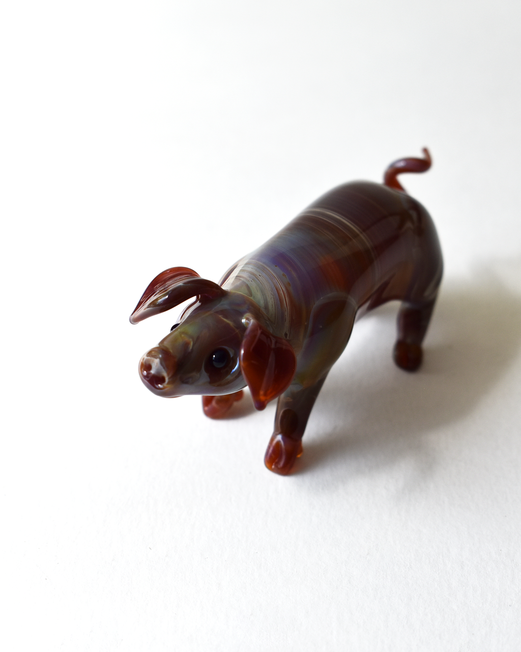 'Brown Opal Pig' Glass Sculpture