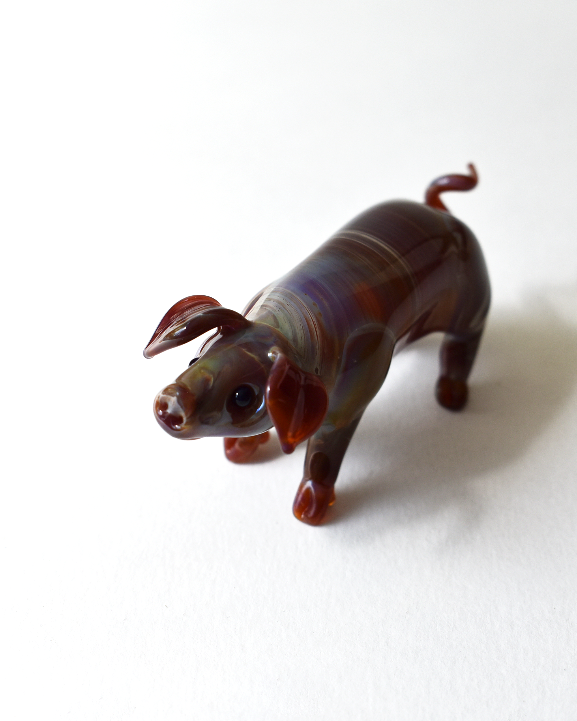 'Brown Opal Pig' Glass Sculpture