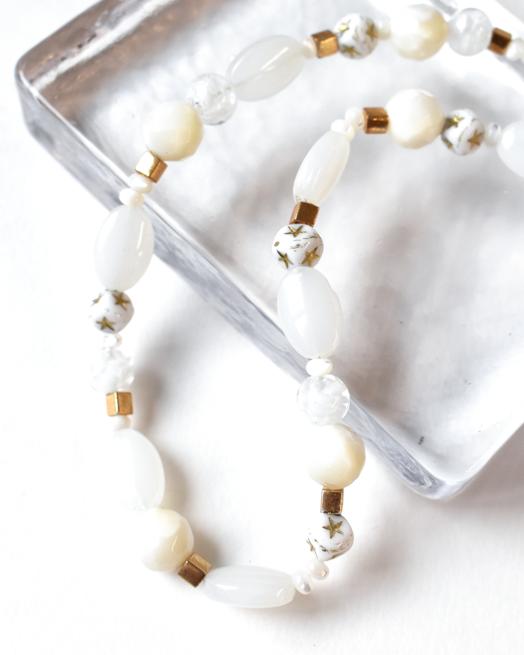 Mother of Pearl Gold Bead Necklace