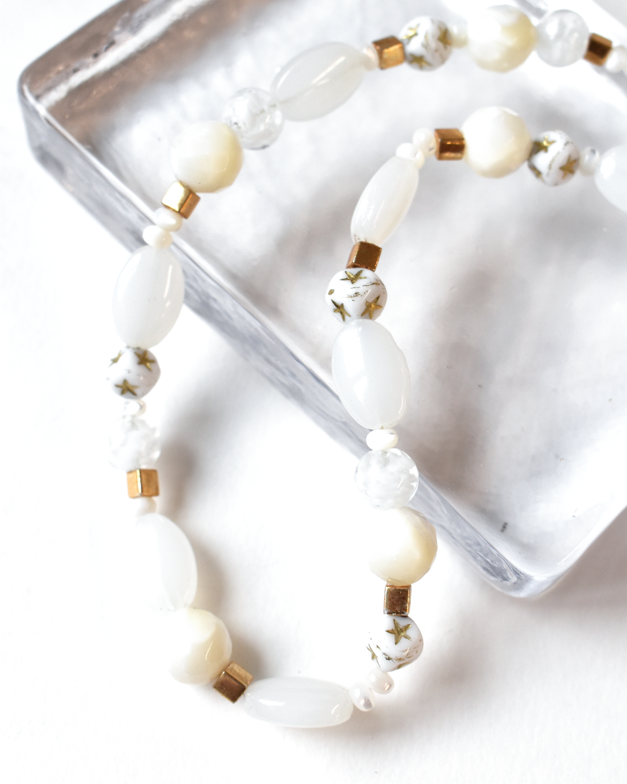 Mother of Pearl Gold Bead Necklace