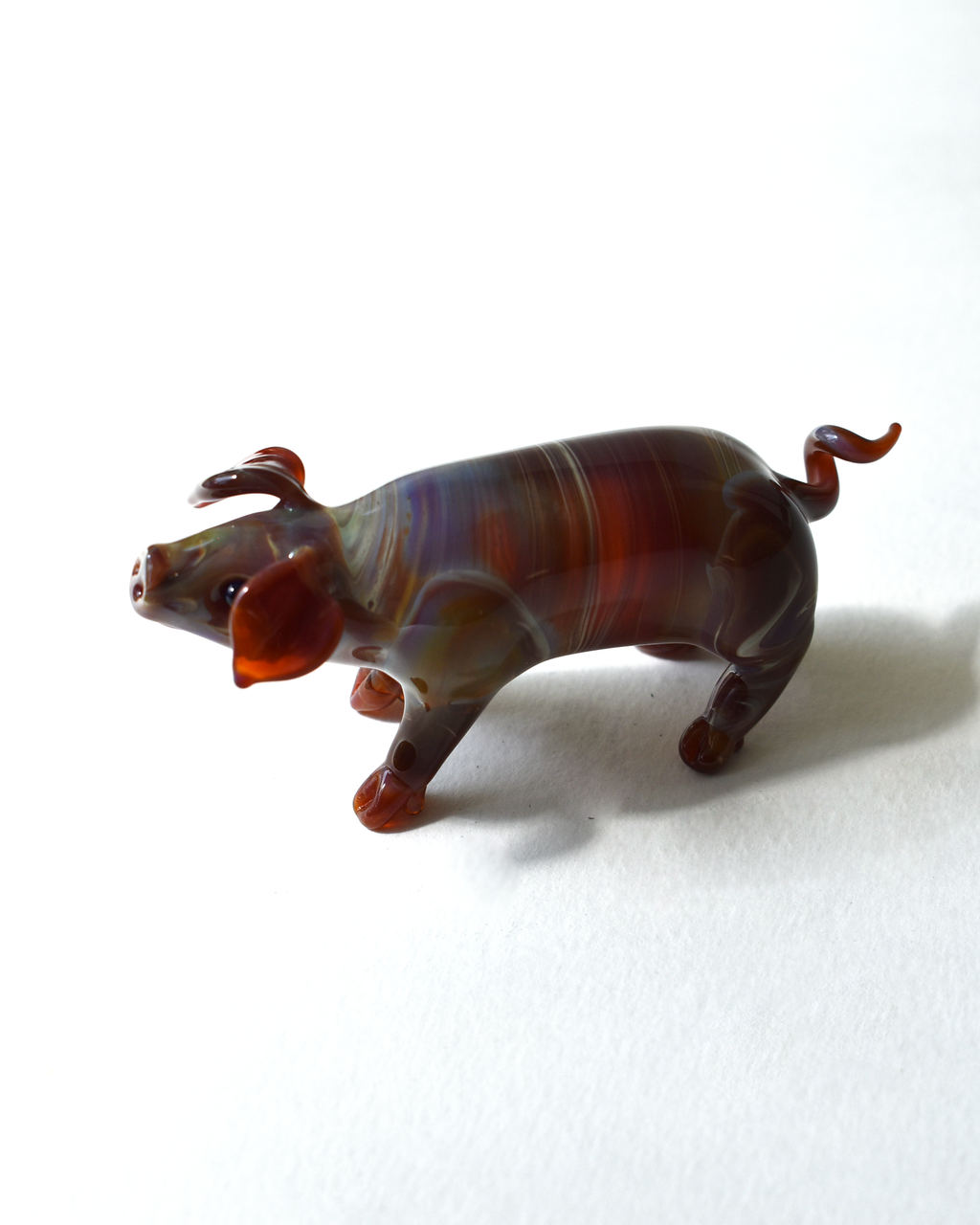 'Brown Opal Pig' Glass Sculpture
