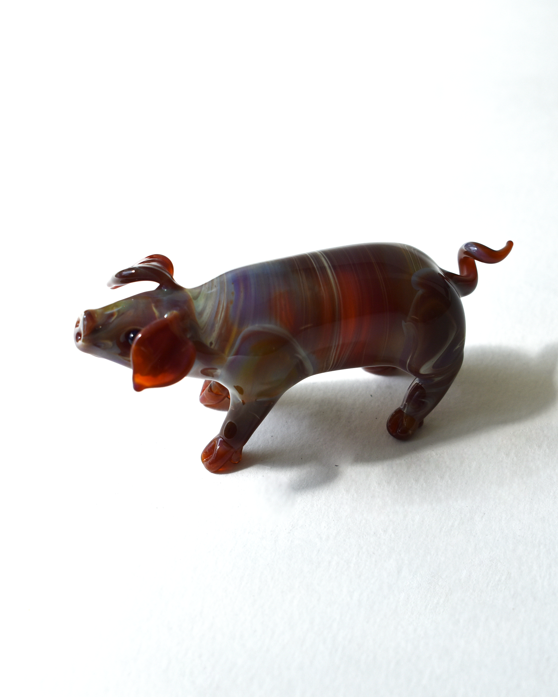 'Brown Opal Pig' Glass Sculpture