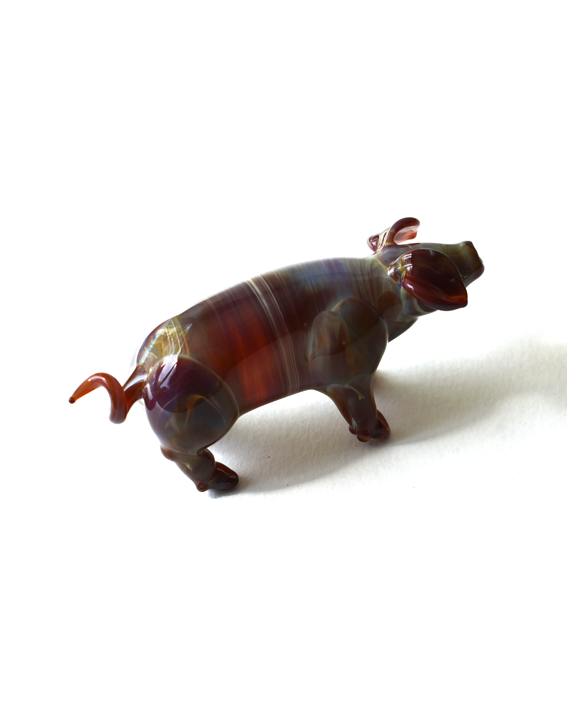 'Brown Opal Pig' Glass Sculpture