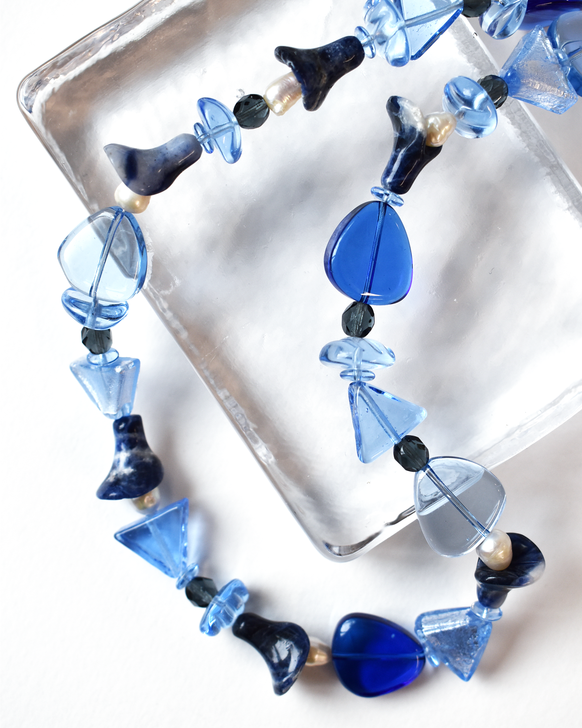 Blue Venetian Beaded Trumpet Flower Necklace