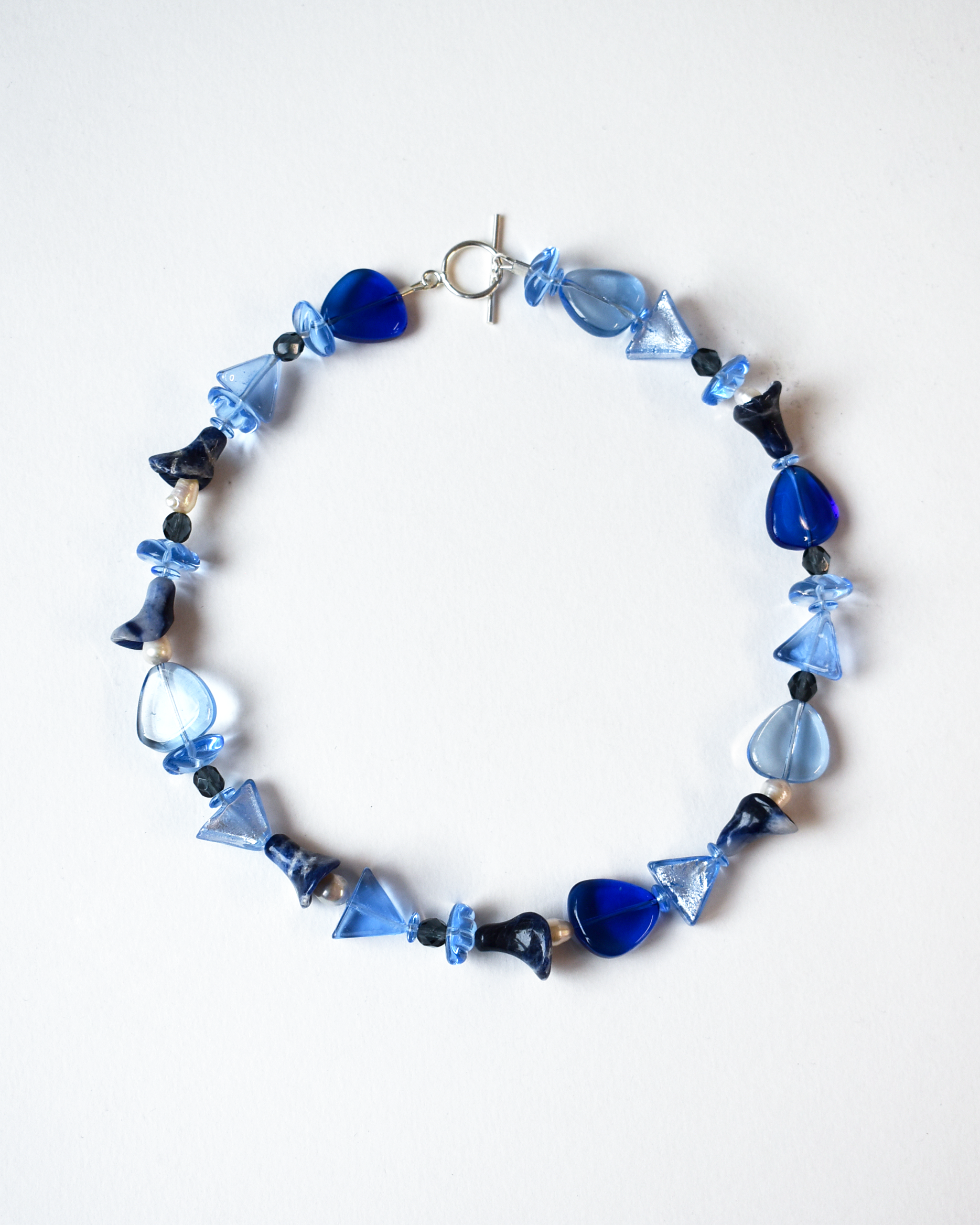 Blue Venetian Beaded Trumpet Flower Necklace