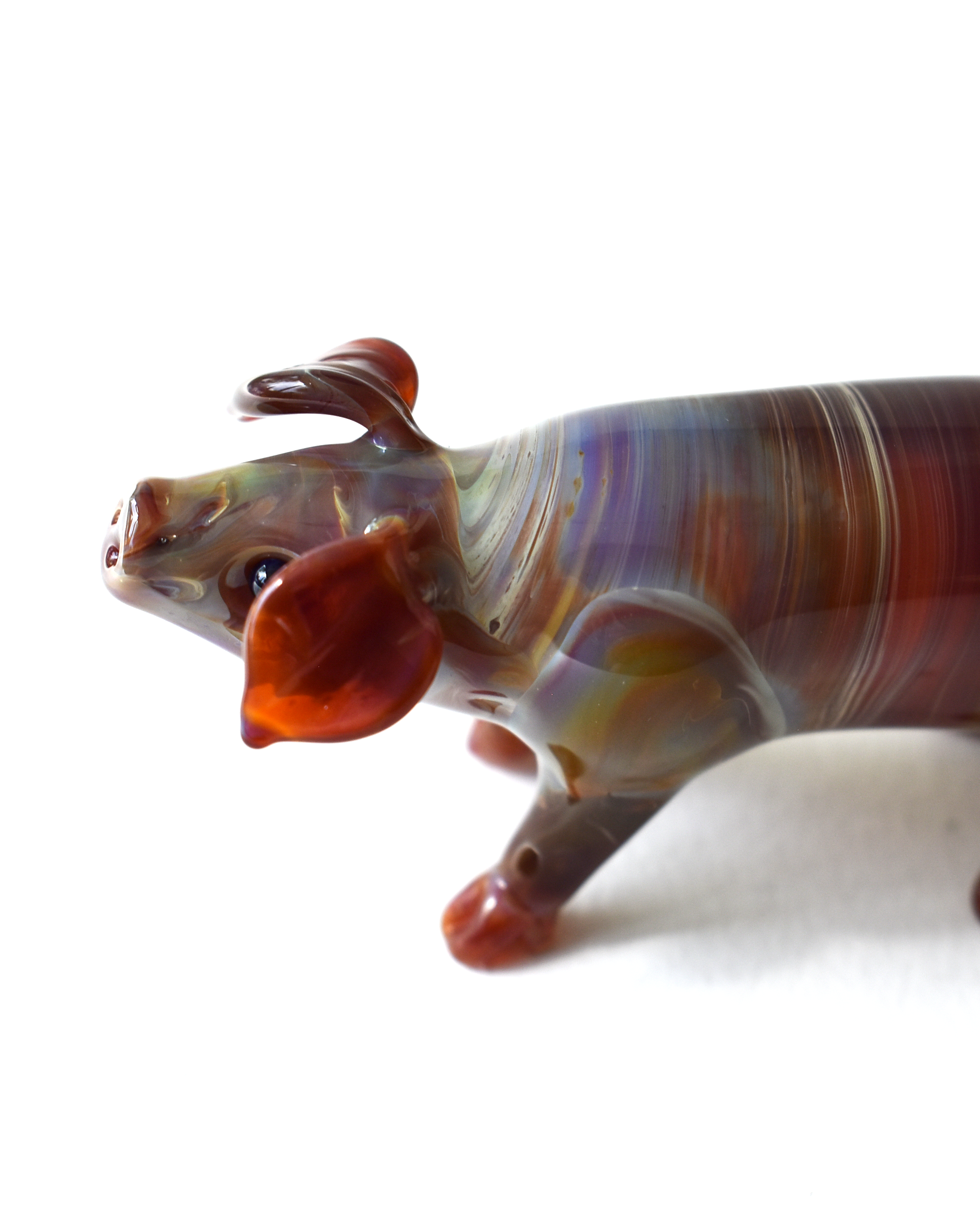 'Brown Opal Pig' Glass Sculpture