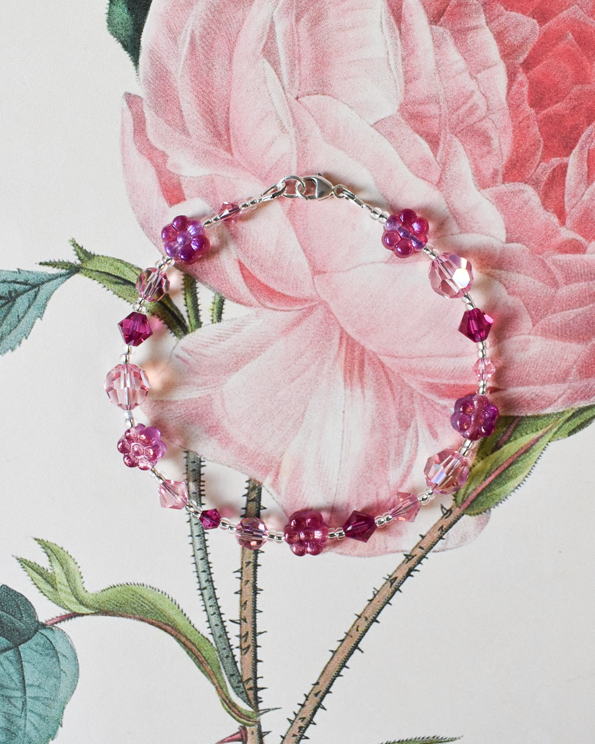 'Berry Pink Bloom' Bead Bracelet
