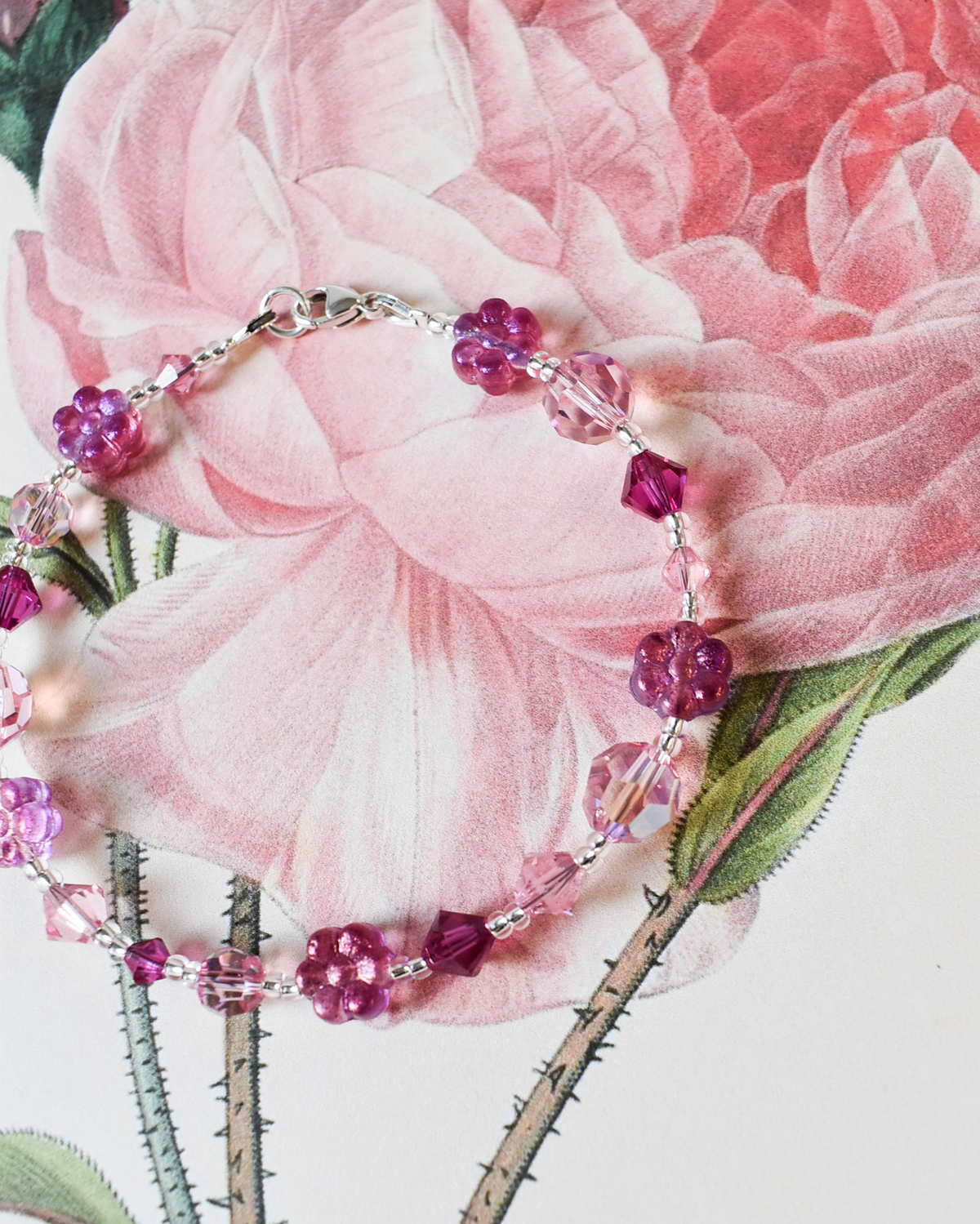 'Berry Pink Bloom' Bead Bracelet