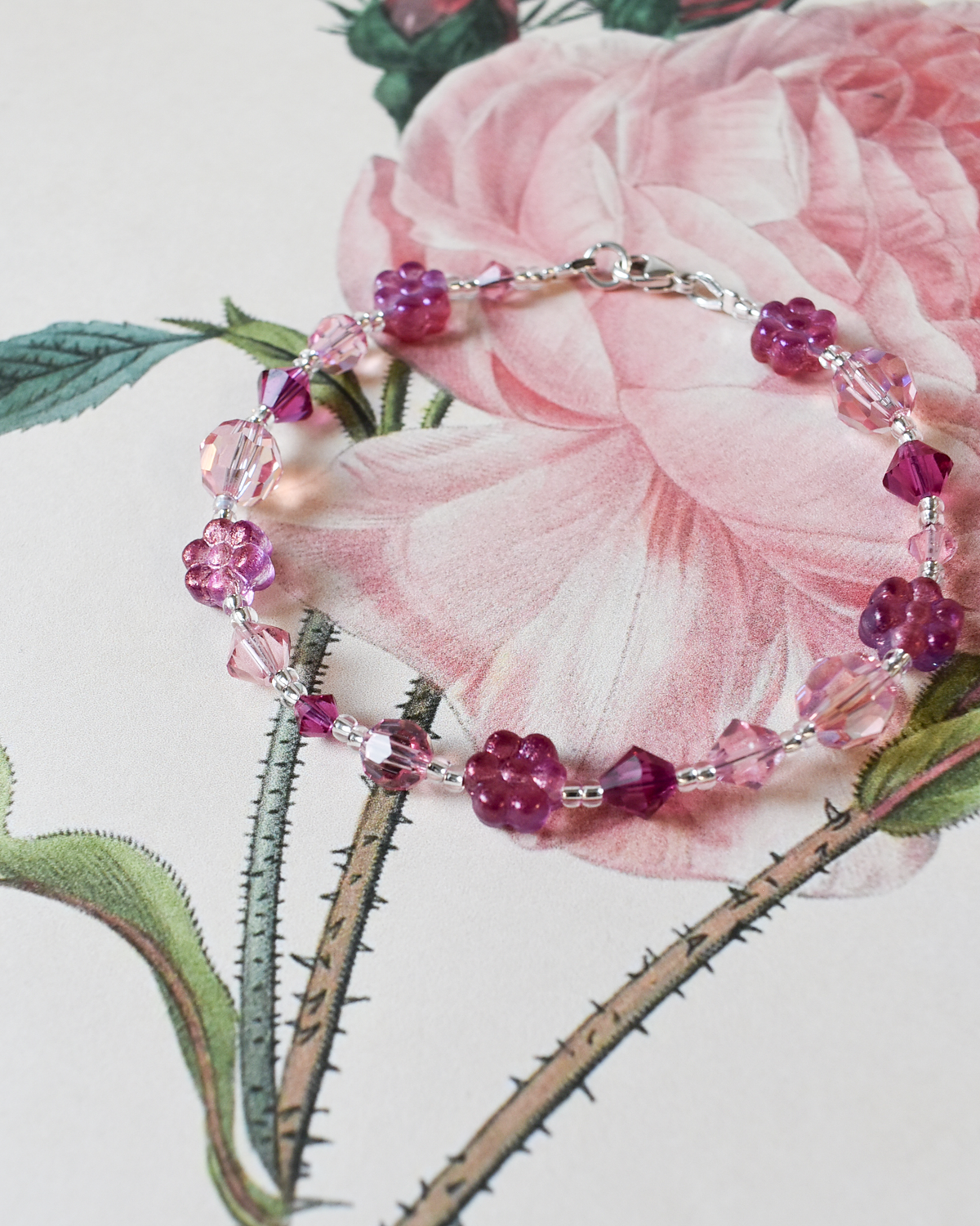 'Berry Pink Bloom' Bead Bracelet