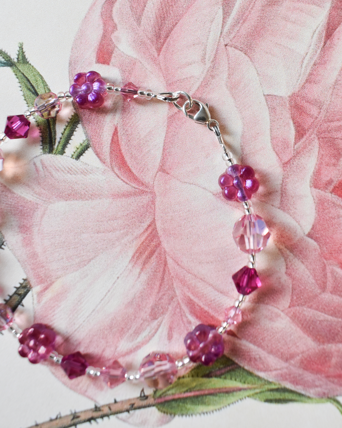 'Berry Pink Bloom' Bead Bracelet