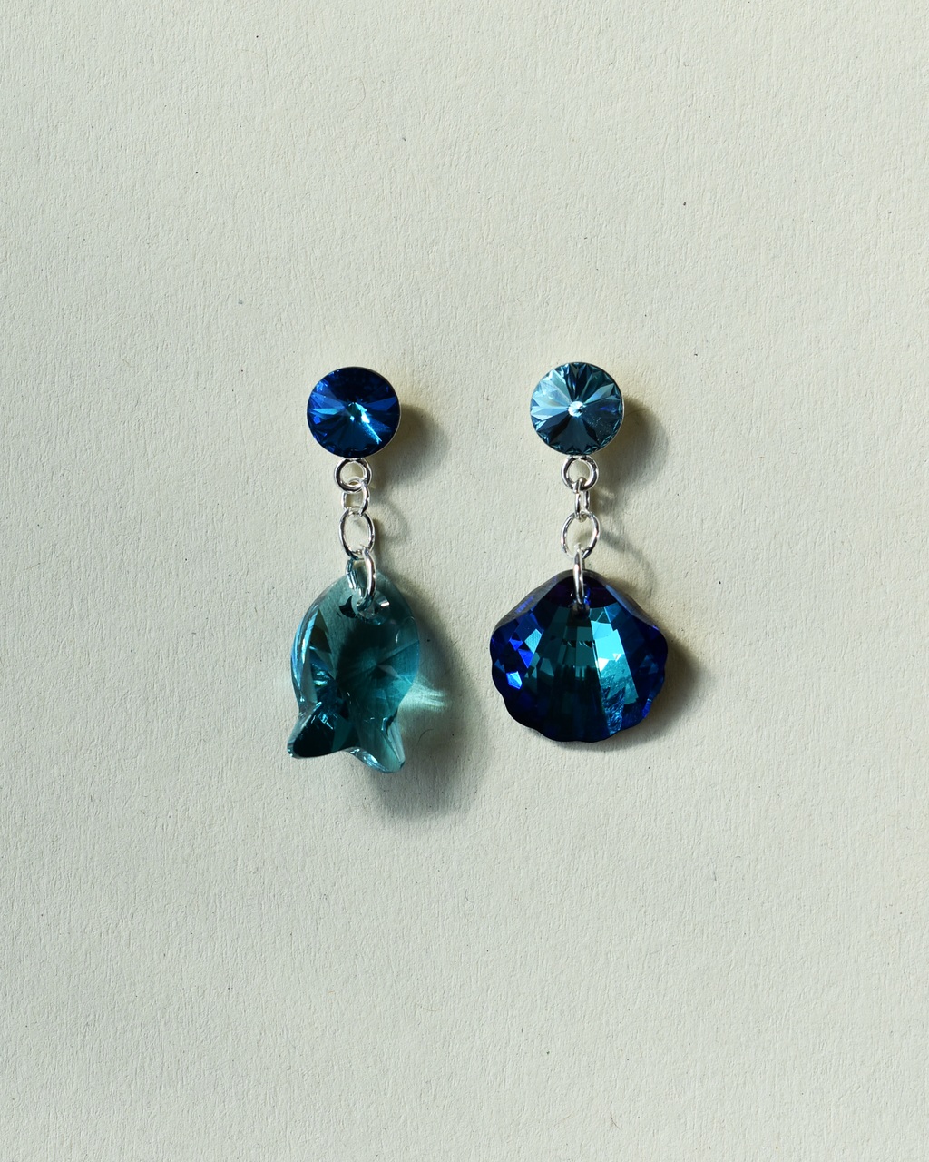 'Coastal Blues' Mismatched Crystal Drop Earrings