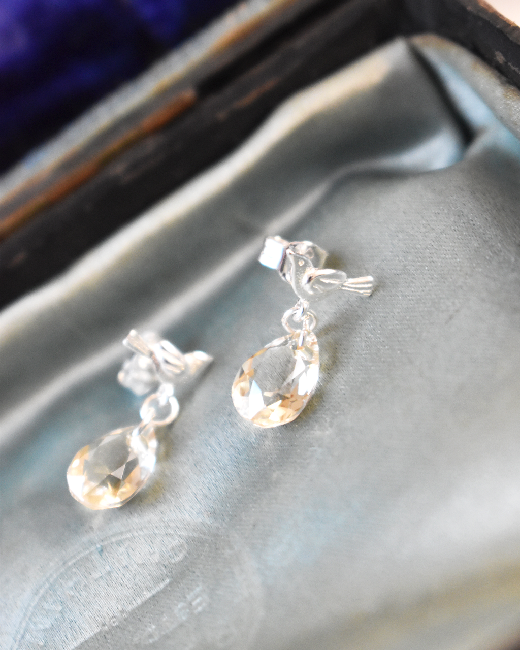 'Love Bird' Champagne Crystal Drop Earrings